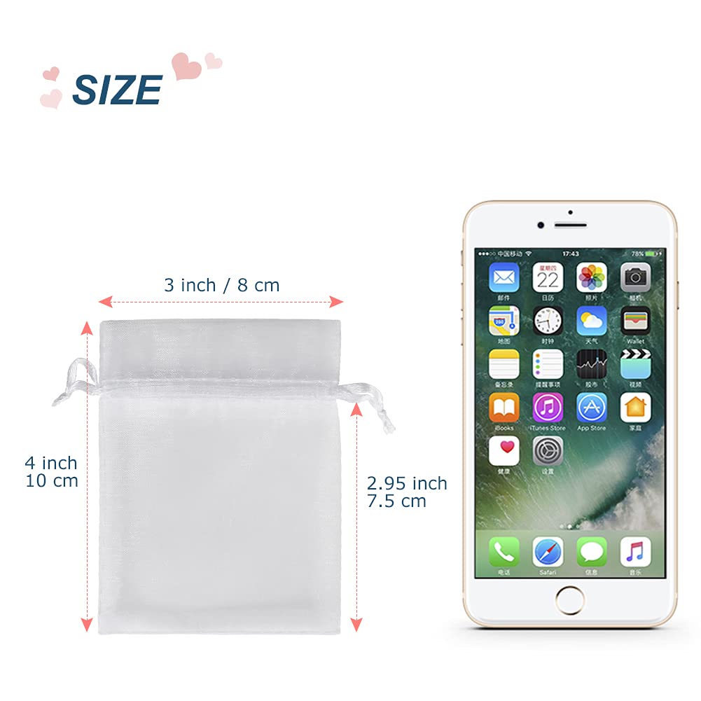 100PCS 8X10cm White Organza Drawstring Bags - Small Mesh Gift Bags for Jewelry, Wedding Favors, Christmas Party Favors & Special Occasions | Perfect for Jewelry Packaging, Bridal Shower Gifts & Event Decorations