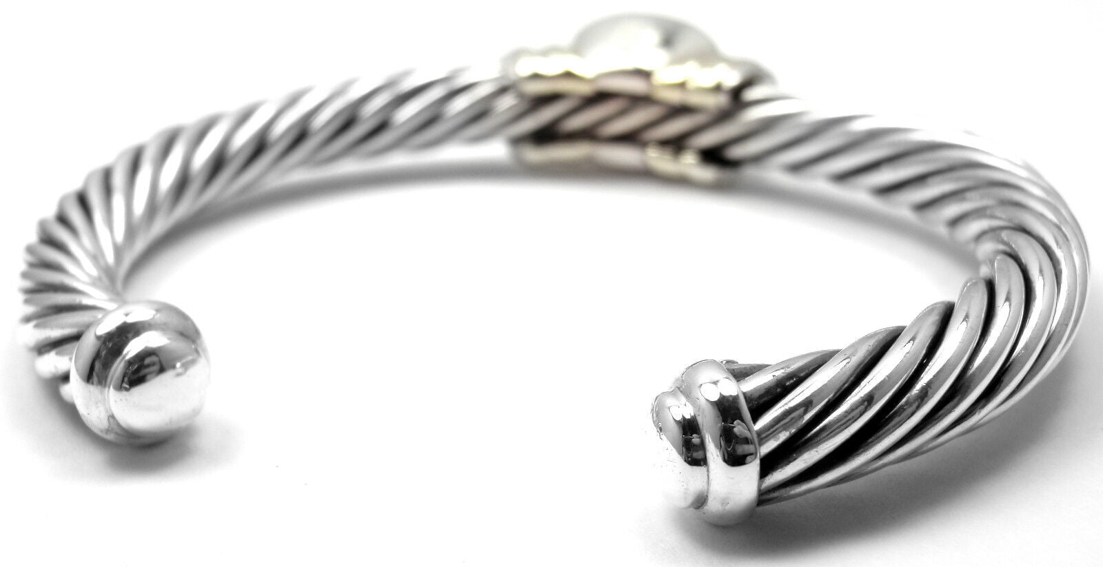 Authentic David Yurman Noblesse 14k Yellow Gold & Sterling Silver Blue Topaz Bangle Bracelet - Elegant Jewelry for Women, Perfect for Weddings, Parties & Special Occasions