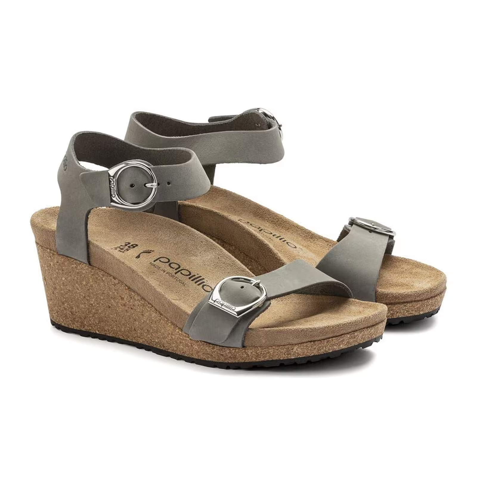 Birkenstock Soley Ring Buckle Narrow Wedge Sandal for Women - Comfortable Dove Gray Nubuck Leather Summer Casual Shoes | Perfect for Beach, Vacation & Everyday Wear