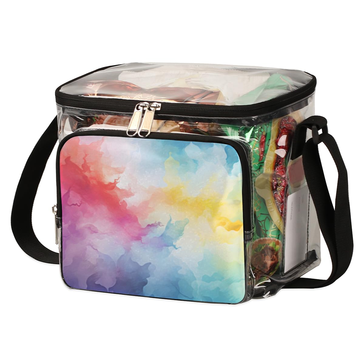 Colorful Smoke Print Clear Tote Bag with Handles - Transparent Crossbody Shoulder Bag for Lunch, Outdoor, Travel, Picnic, Concerts & Sports Events - Stadium Approved Waterproof Shopping Bag - Perfect for Beach, Gym, Work & School Essentials
