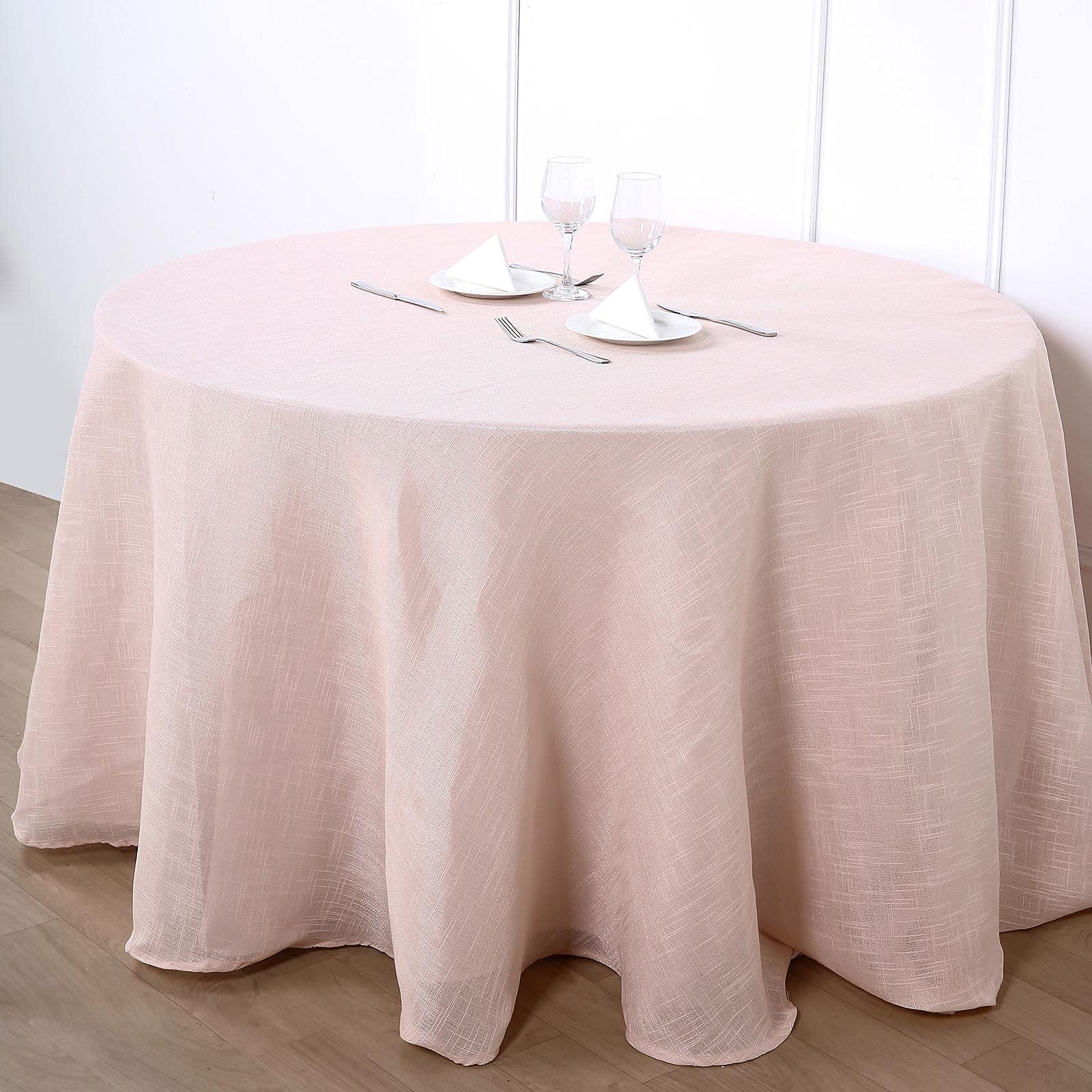 Rose Gold Faux Linen Tablecloth - Wrinkle Resistant Rectangle Table Cover for Kitchen, Restaurant, Indoor & Outdoor Dining - 108 Inch Blush Slubby Textured Weave | Perfect for Dinner Parties, Picnics & Special Events