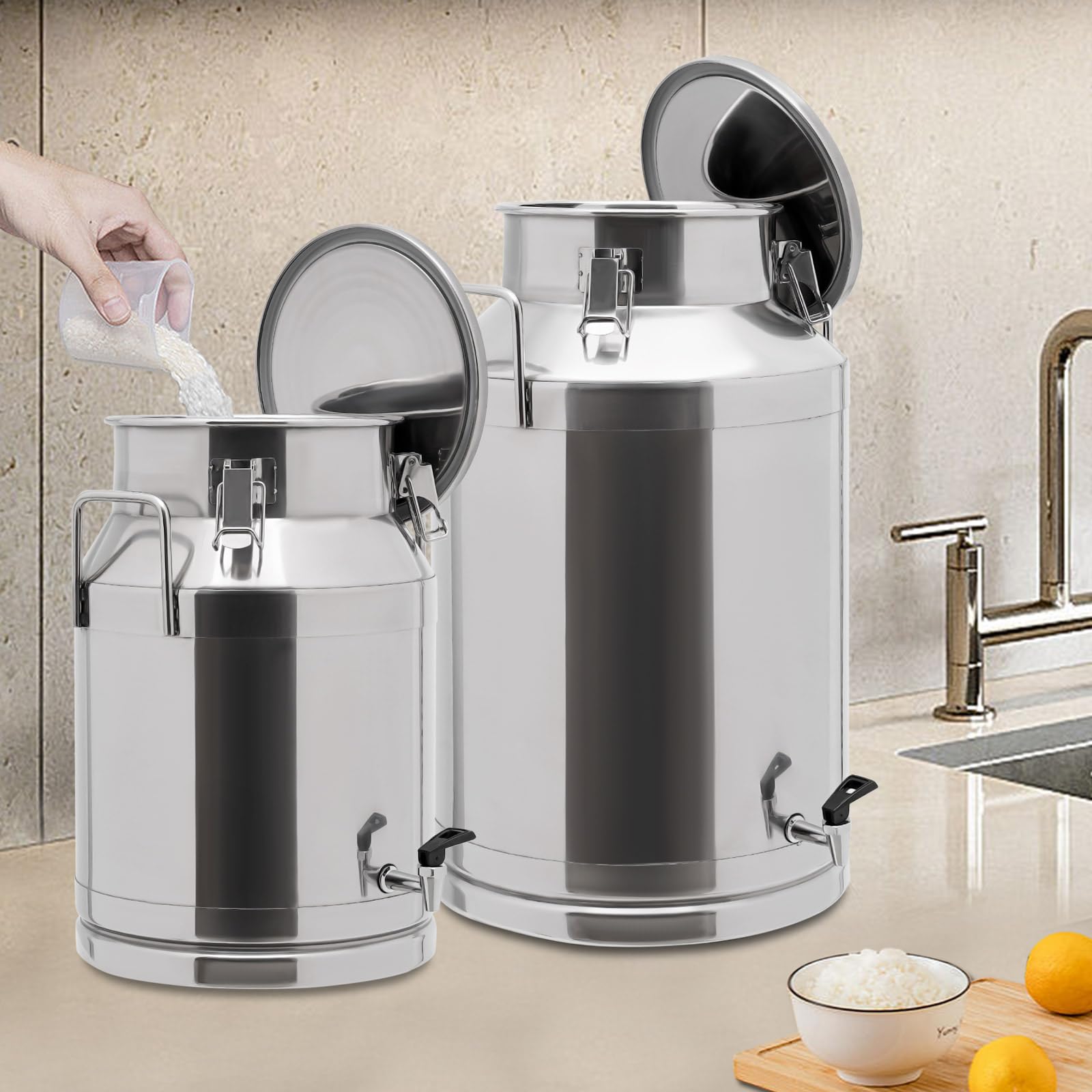 Stainless Steel 60L Milk Can Oil Pail Storage Bucket with Faucet - Wine Barrel Canister for Canteen, Breakfast Restaurant, Home, Milk Shop, Tea Shop | Durable Food-Grade Container for Liquid Storage & Dispensing