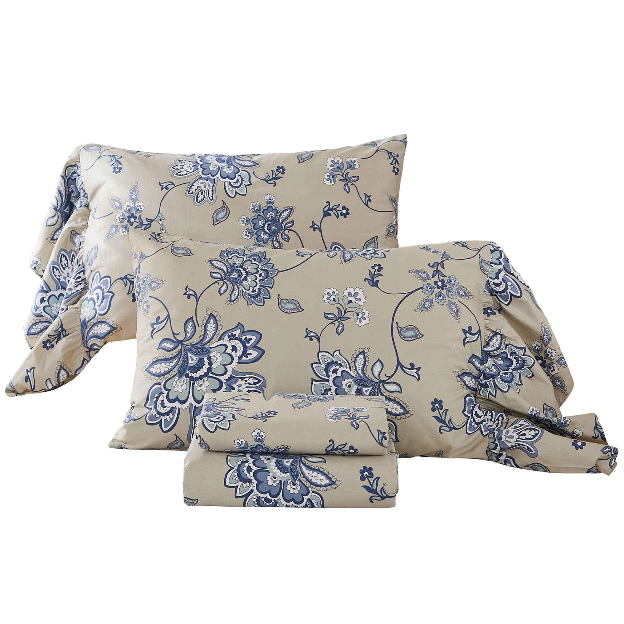 ABREEZE Light Grey Paisley Print 4-Piece Bed Sheet Set - 1000TC Egyptian Cotton Twin Size Bohemian Bedding with Damask Medallion Design | Perfect for Boho Chic Bedrooms, Guest Rooms & Dorm Decor