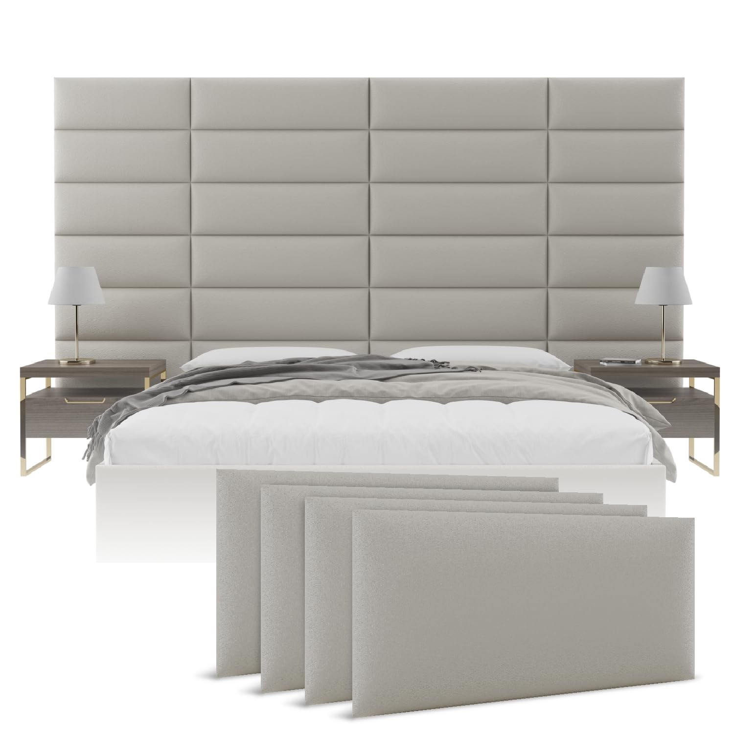 Vänt Upholstered Wall Panels - Queen/Full Size Wall Mounted Headboard with Zigrino Leather Oyster Finish - 30