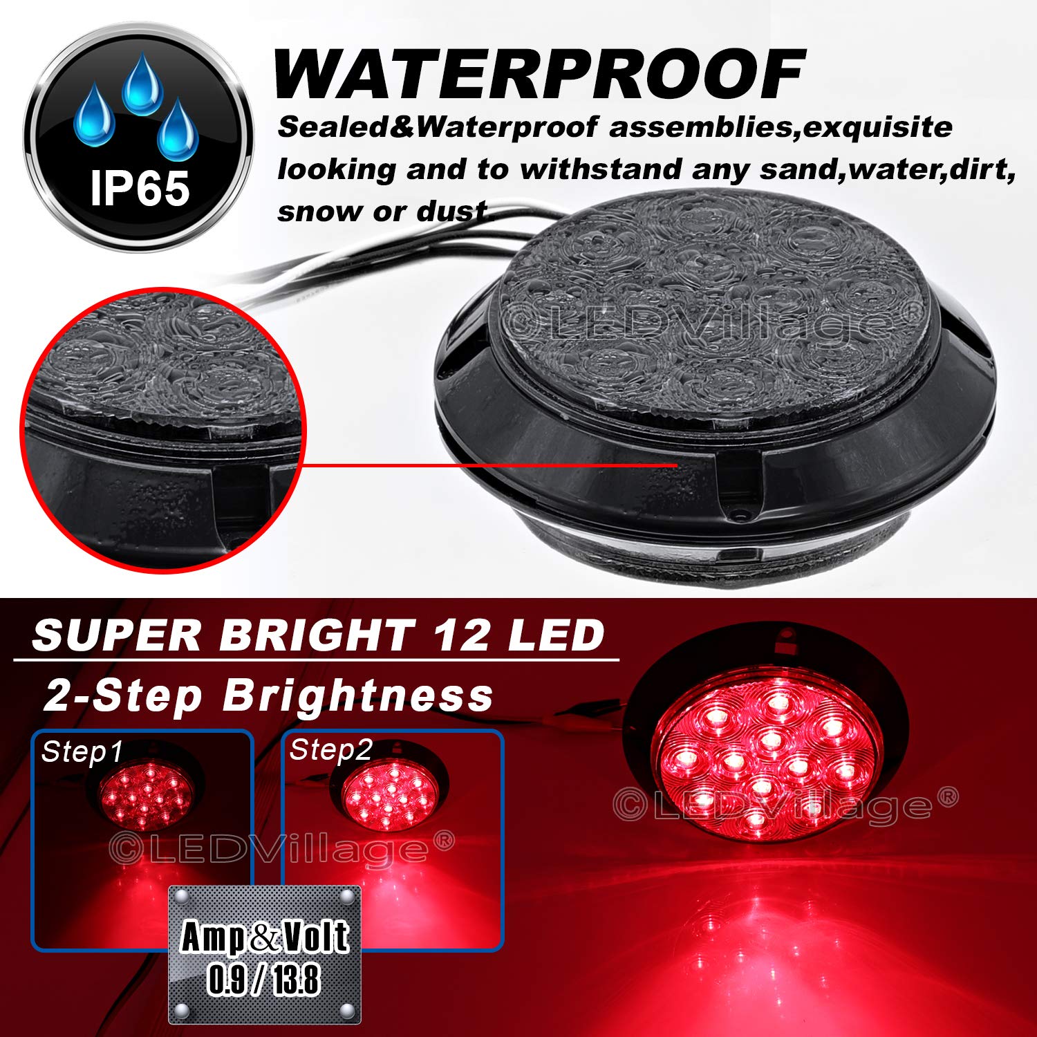 2 Pack 4 Inch LED Round Red Smoked Lens Trailer Marker Lights - Waterproof 12V DC Stop Tail Parking Lamps for Trucks, Tractors, Cars | Durable for Night Driving, Camping & Off-Road Adventures