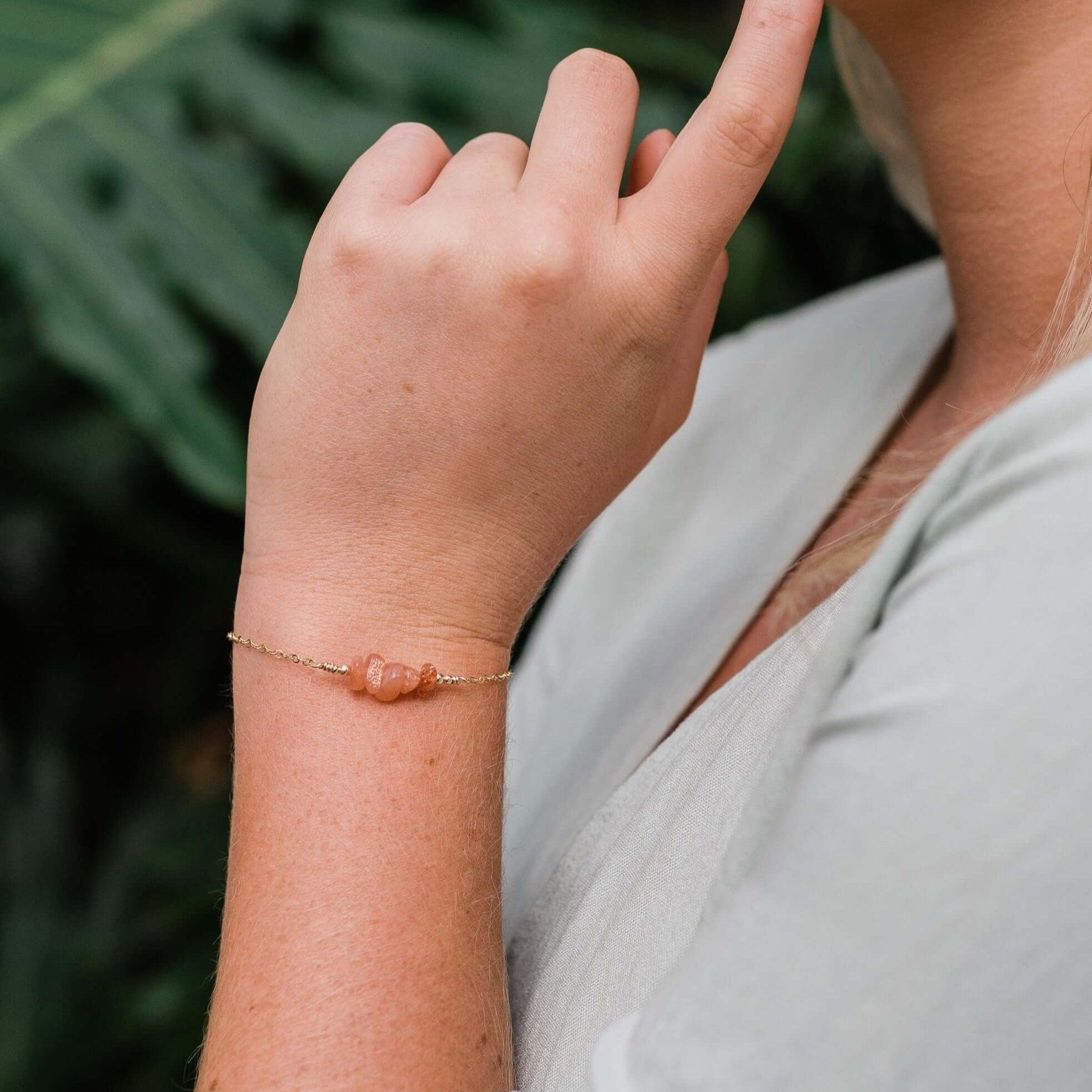 Sunstone Chip Bead Bar Bracelet for Women - Natural Healing Crystal Jewelry for Stress Relief & Positive Energy - Perfect for Yoga, Meditation & Everyday Wear