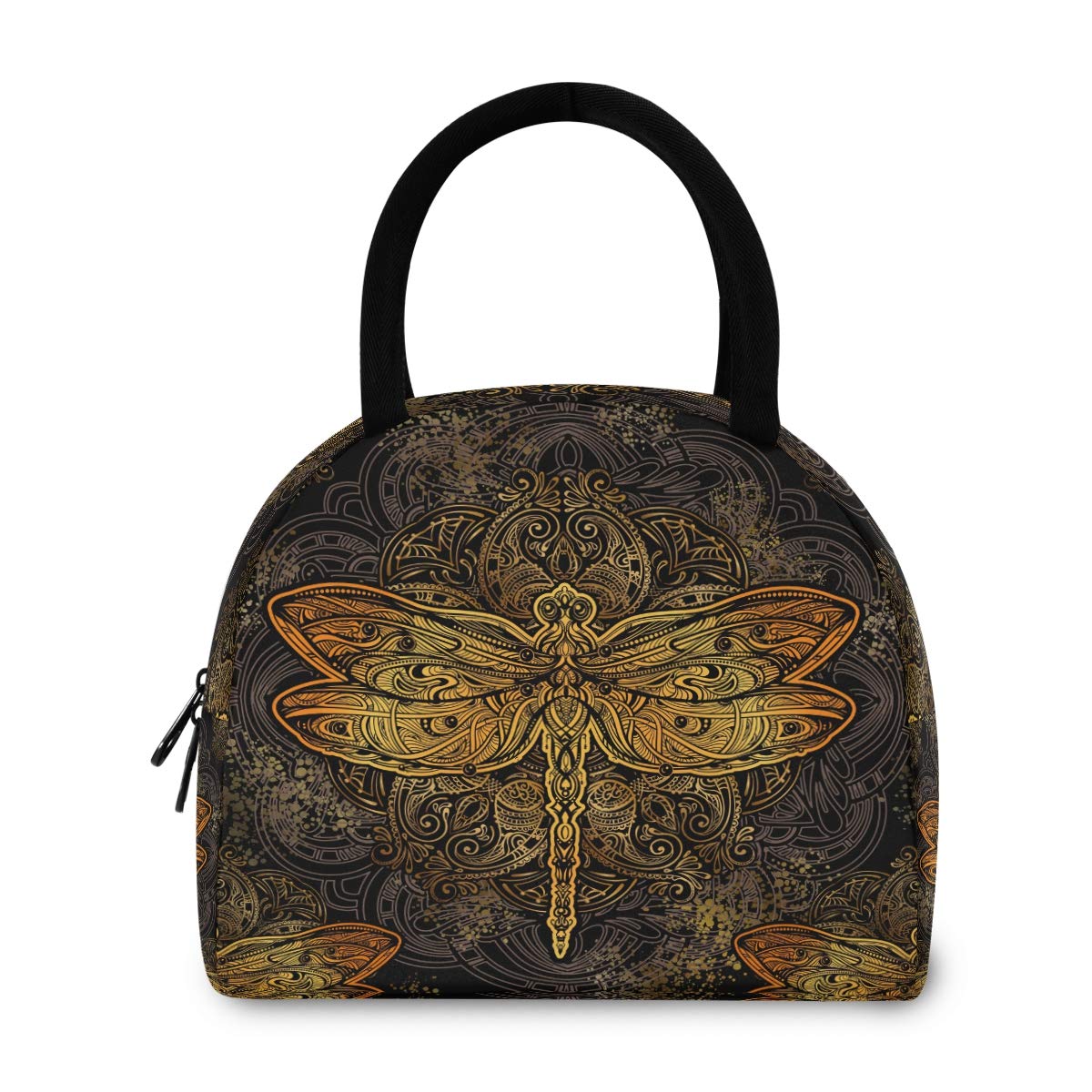 Blueangle Exquisite Golden Dragonfly Insulated Lunch Bag for Women & Men - Waterproof Thermal Tote Cooler Box with Organizer Pockets | Perfect for Work, School, Picnics & Outdoor Activities