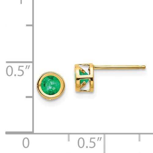 14K Gold Round Bezel Set Emerald Stud Earrings for Women - Elegant Green Gemstone Jewelry for Everyday Wear & Special Occasions