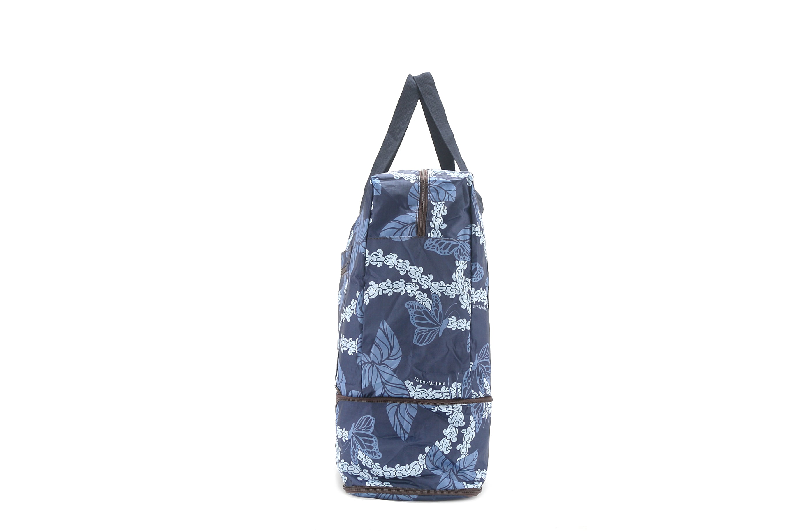 Foldable Duffle Bag for Travel & Gym - Waterproof Carry On Luggage with Shoulder Strap - Sophie Butterfly Lei Navy Design - Perfect for Weekend Getaways, Sports & Business Trips