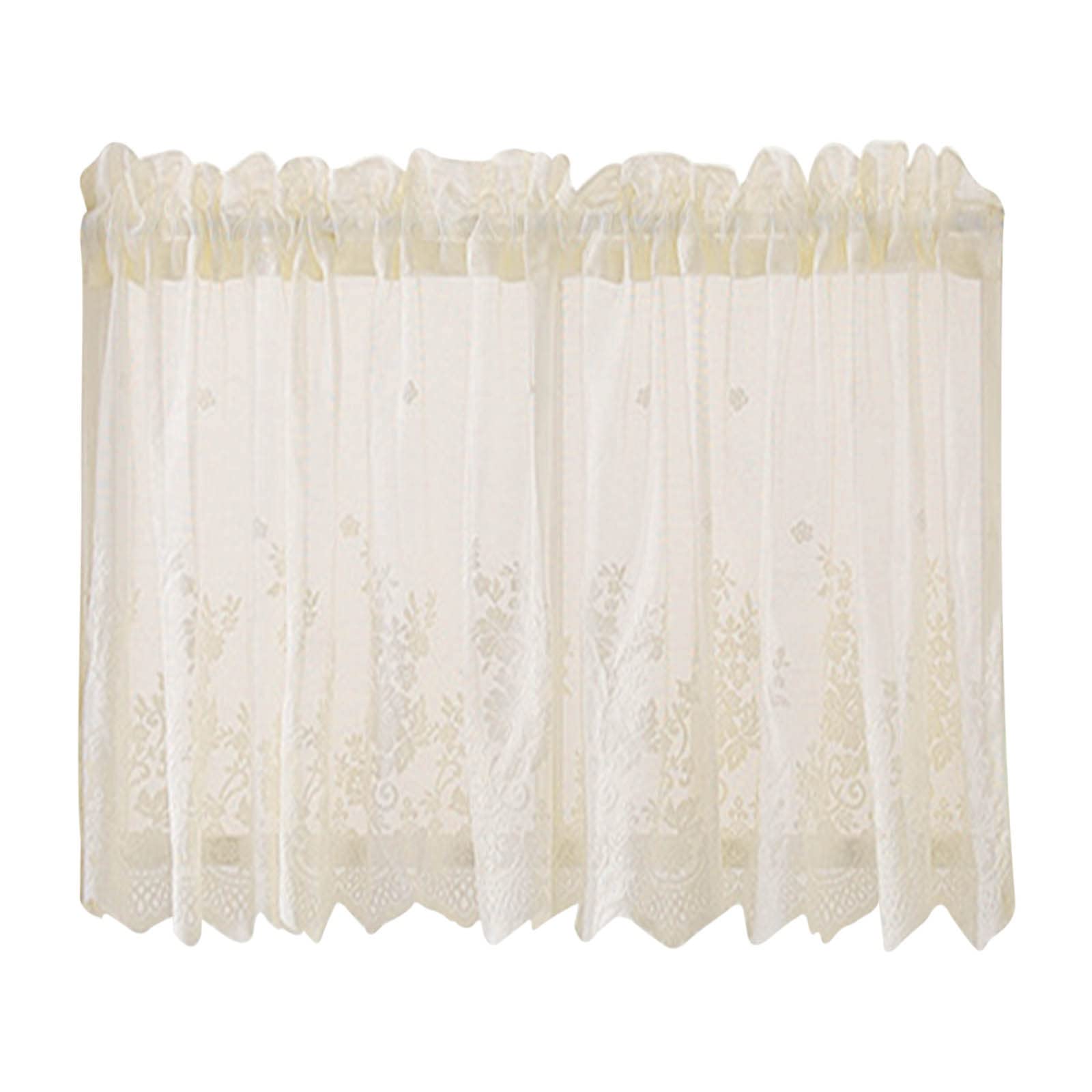 Xipoxipdo Elegant Lace Floral Curtains 54x35 Inches - White Sheer Window Panels for Kitchen, Bedroom & Coffee Shop Decor - Light Filtering Short Curtains with Rod Pocket