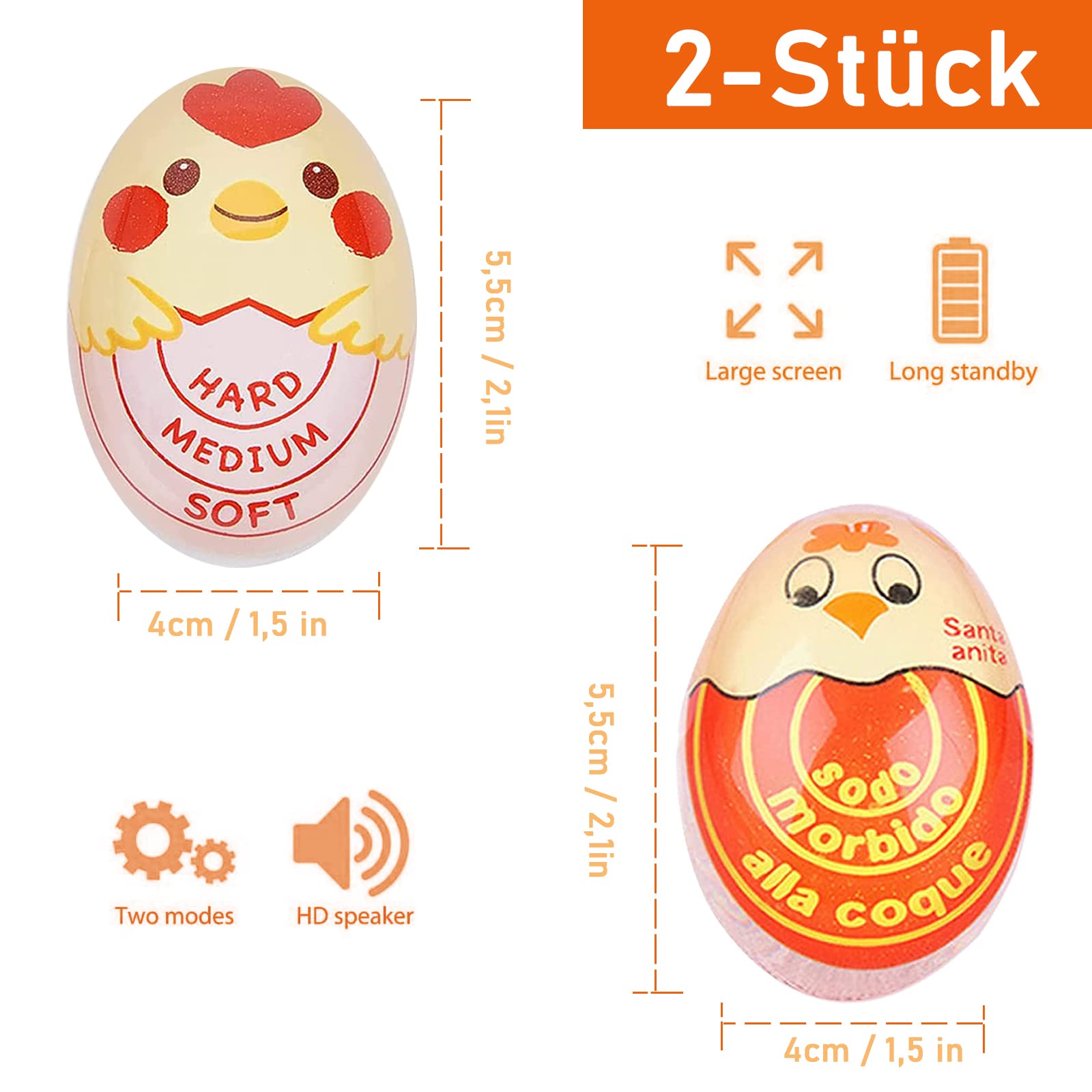 Egg Timer for Hard Boiled Eggs, 2-Pack Egg-Shaped Kitchen Timer - Perfect for Home, School, Restaurant & Cooking Enthusiasts | Boil Eggs, Baking, Cooking & Meal Prep