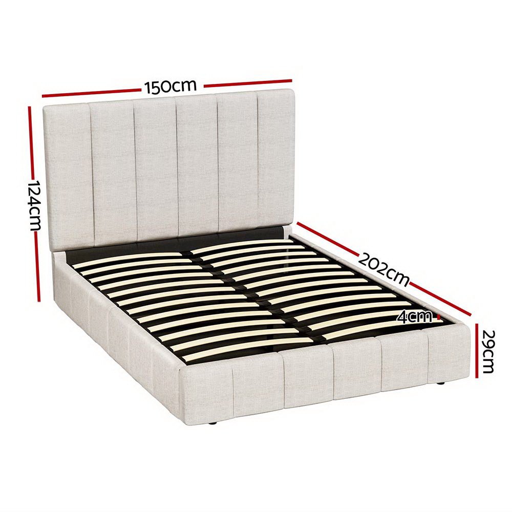 Aldinga Queen Bed Frame with Bonita Pillow Top Mattress - Medium Firm Support Double Package Set for Bedroom | Beige Upholstered Platform Bed with Comfortable Memory Foam Mattress for Master Bedroom, Guest Room & Apartment