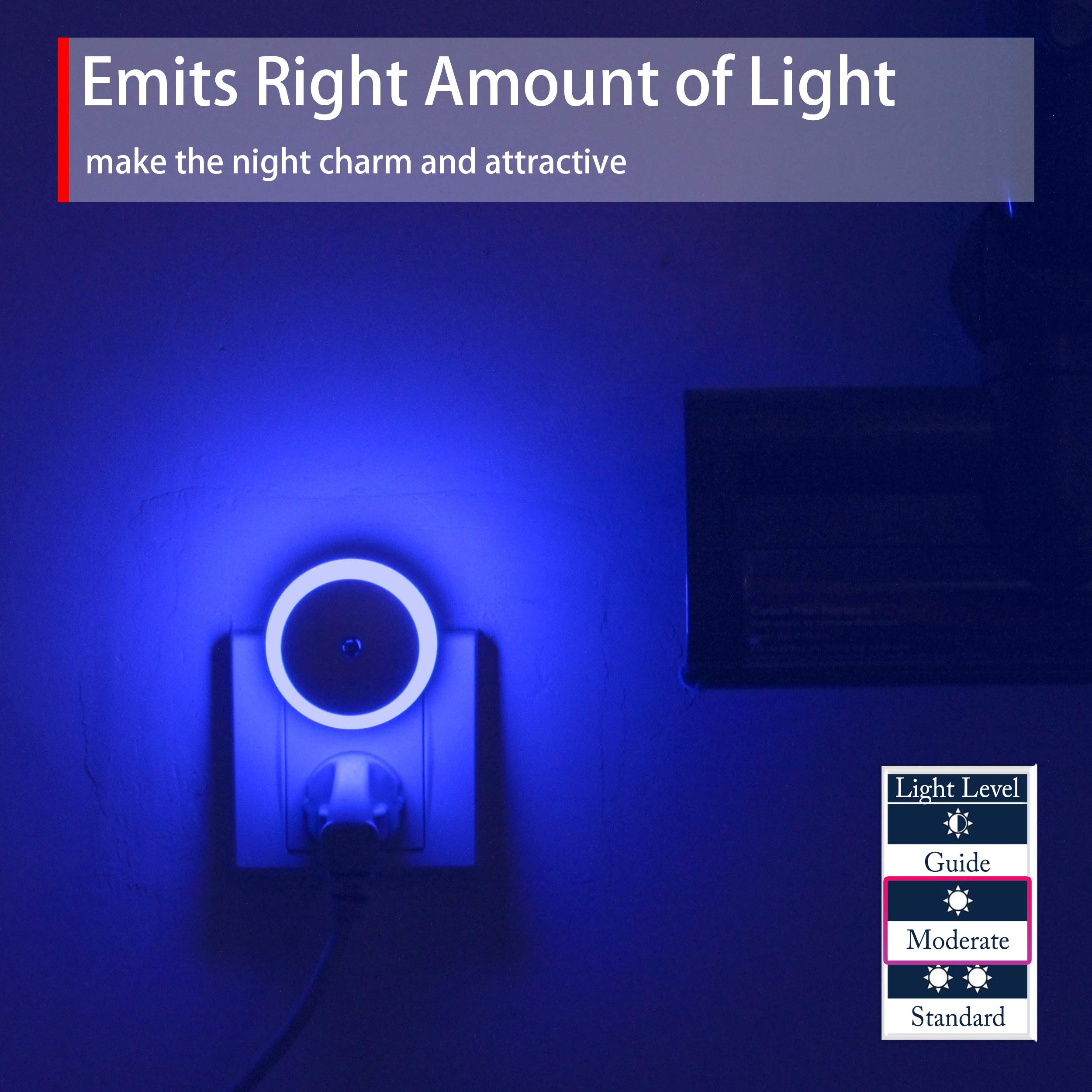 Blue LED Night Light Plug in with Dusk to Dawn Smart Sensor - Small Round Energy Saving Nightlight for Bathroom, Kitchen, Bedroom, Hallway & Stairway - Perfect for Travel & Home Safety (2 Pack)