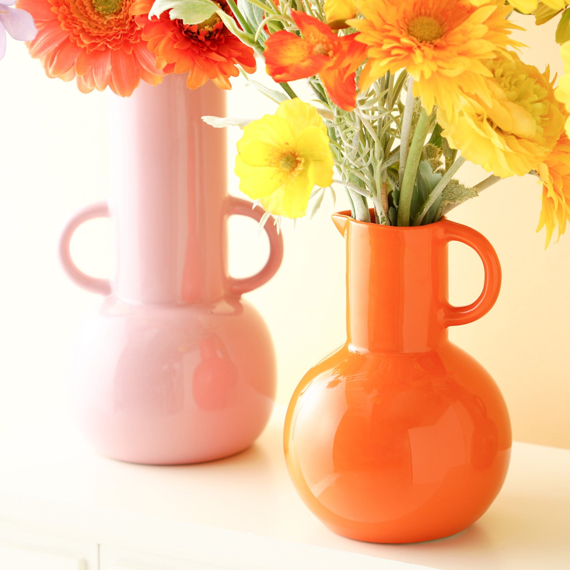 Ceramic Pop Flower Vase - Medium Size, Orange Color - Perfect for Home Decor, Wedding Centerpieces & Office Desk Decorations