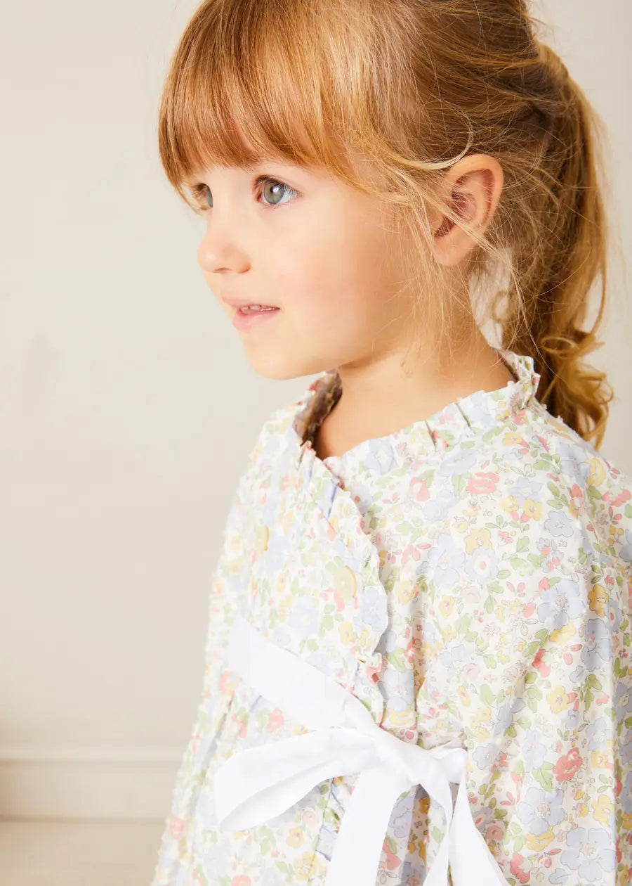 Clara Floral Bow Detail Dressing Gown for Girls - Soft Green Robe with Decorative Bow (Sizes 18 Months to 10 Years) | Perfect for Bath Time, Bedtime & Special Occasions