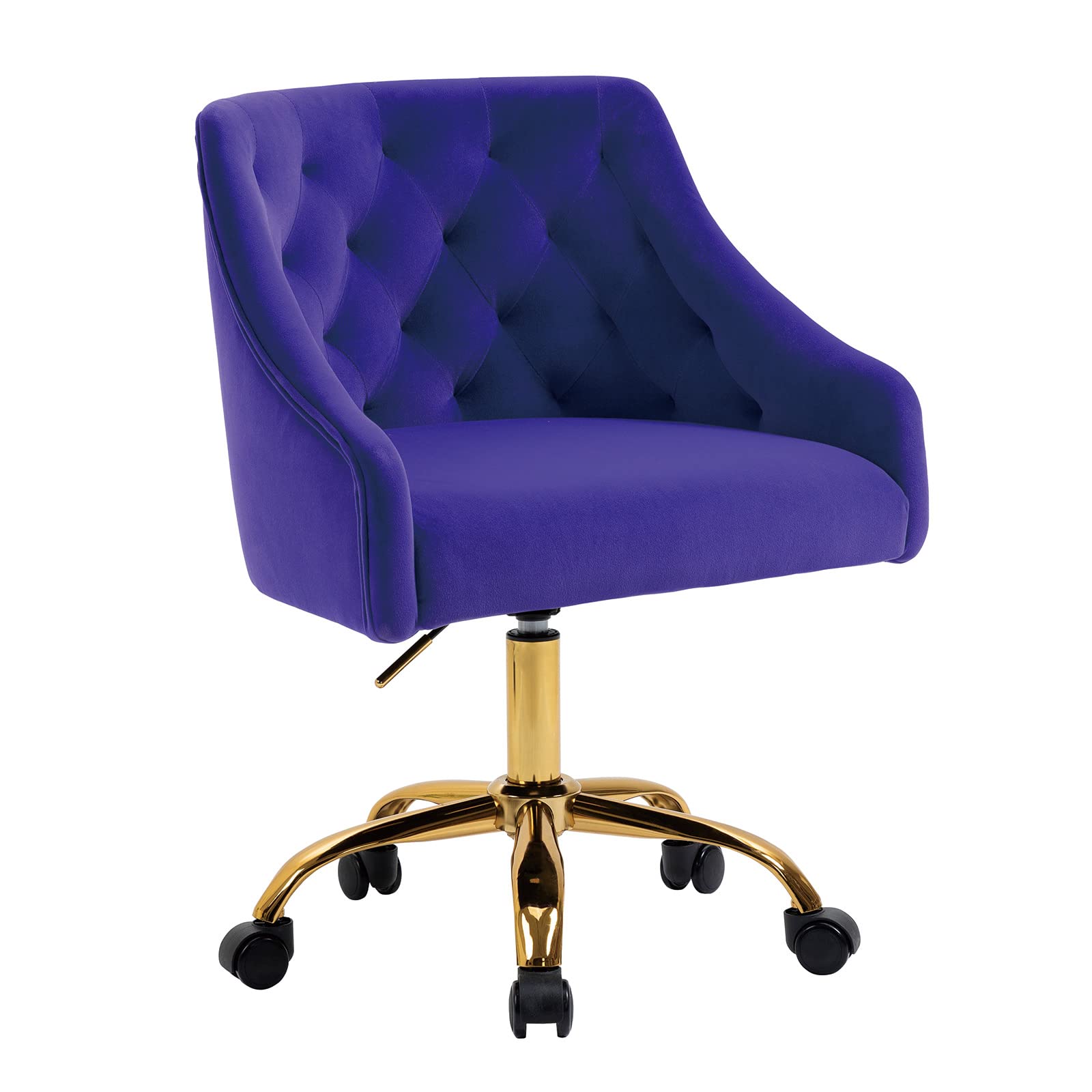Velvet Swivel Desk Chair with Adjustable Height - Modern Upholstered Rolling Office Chair for Living Room, Bedroom & Study - Ergonomic Computer Chair for Home Office & Vanity (Purple) - Perfect for Remote Work & Makeup Stations