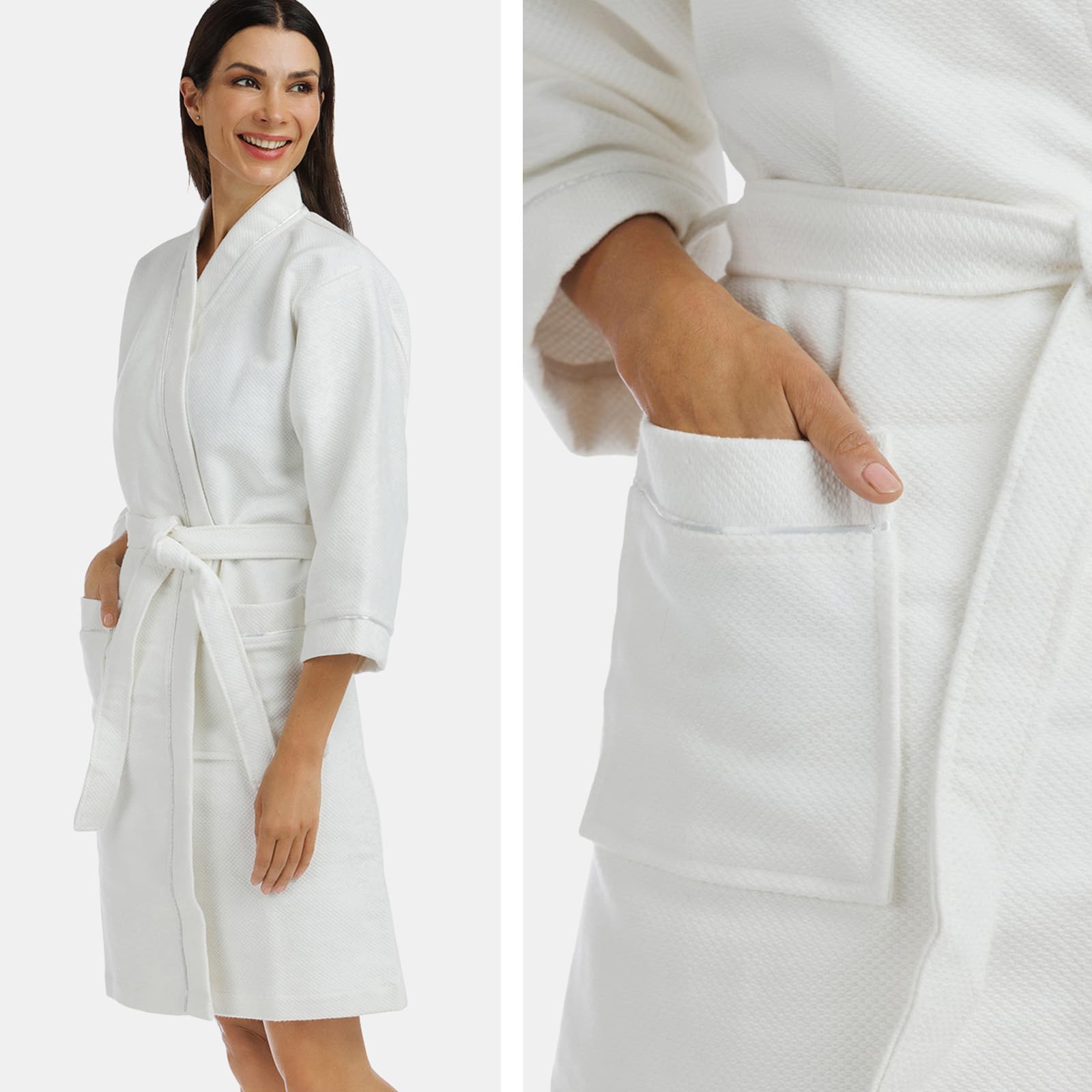 Fishers Finery Women's Waffle Kimono Spa Robe - Soft Lightweight Short Sleeve Cover Up for Resort, Beach & Lounge Wear - Above Knee Length