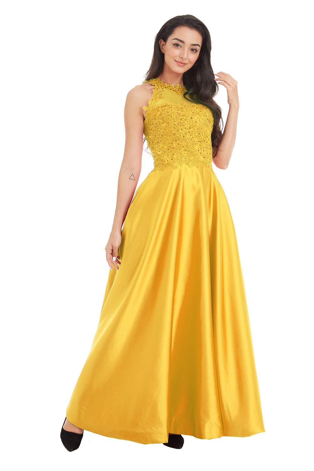 Ailidaw Women's Junior Halter Prom Dresses - Elegant Satin Ball Gown with Beaded Applique, Long Formal Evening Party Dress with Pockets | Perfect for Prom, Homecoming, Quinceañera & Special Occasions