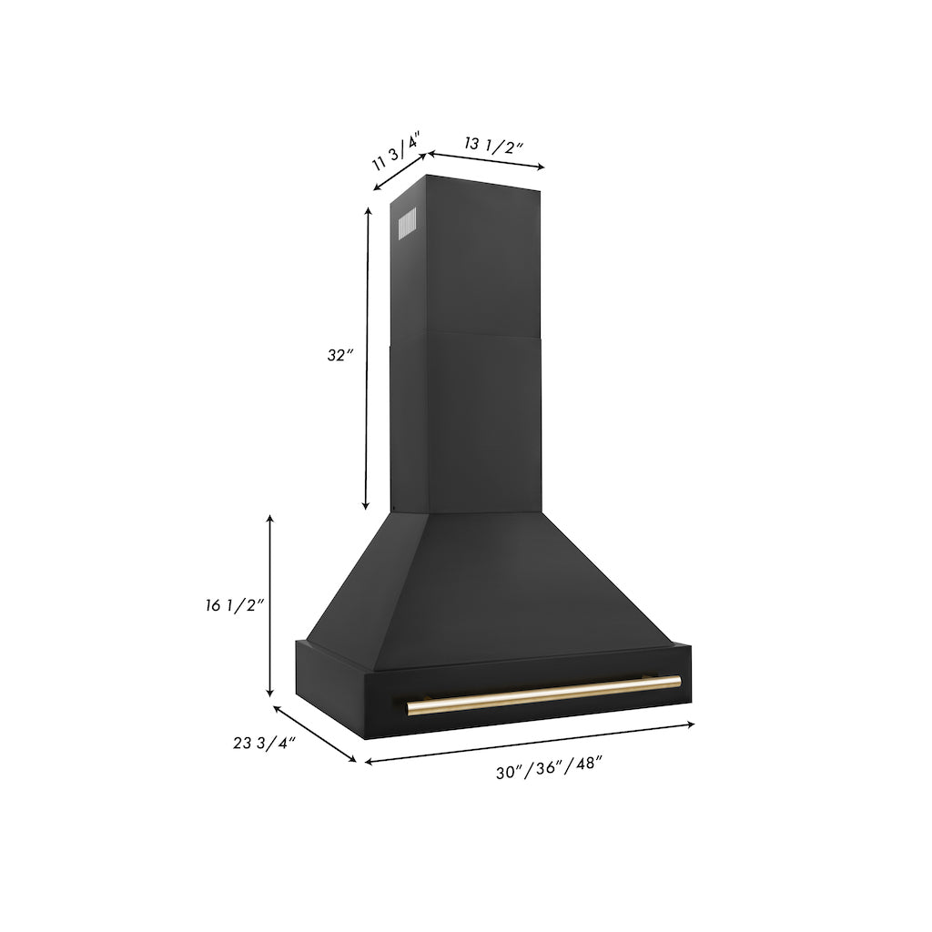 ZLINE Autograph Edition 30-Inch Black Stainless Steel Range Hood with Handle (BS655Z 30) - Professional Kitchen Ventilation for Modern Homes
