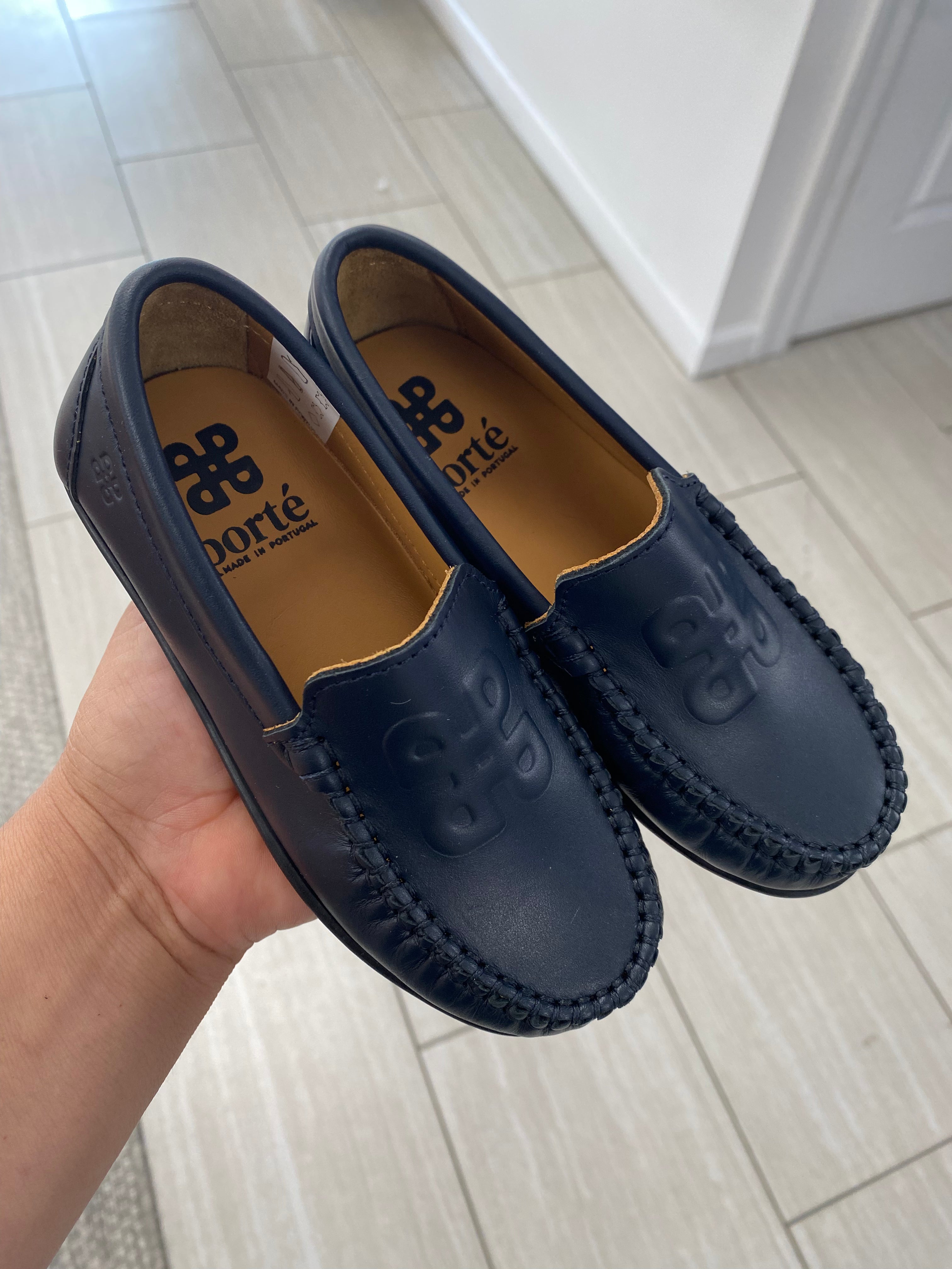 Porte Navy Blue Embossed Leather Loafers for Men - Comfortable Slip-On Dress Shoes for Business, Office & Casual Wear