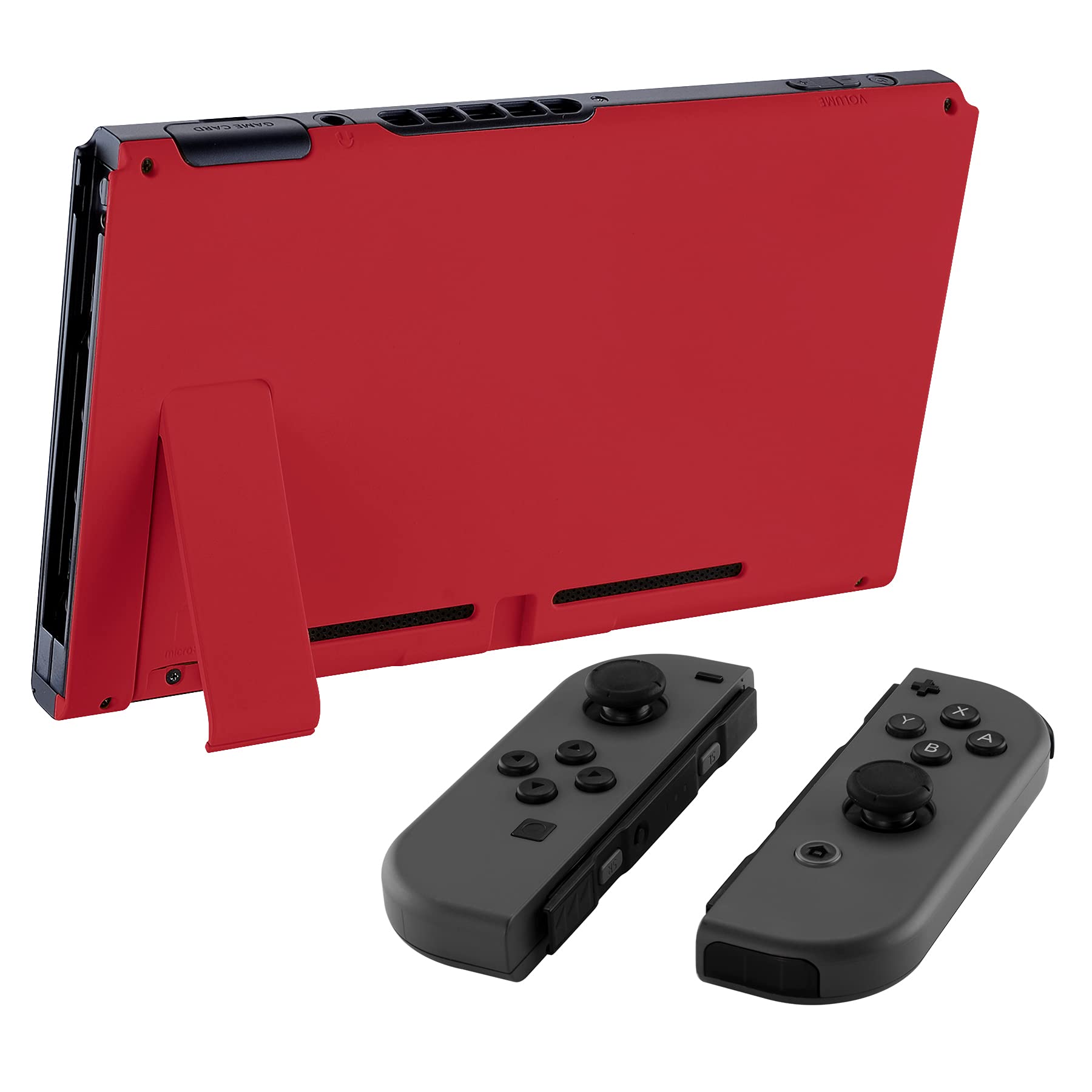 eXtremeRate Soft Touch Grip Passion Red Replacement Back Plate Shell Case for Nintendo Switch - DIY Housing with Kickstand (JoyCon Not Included) | Durable Protection for Gaming & Travel