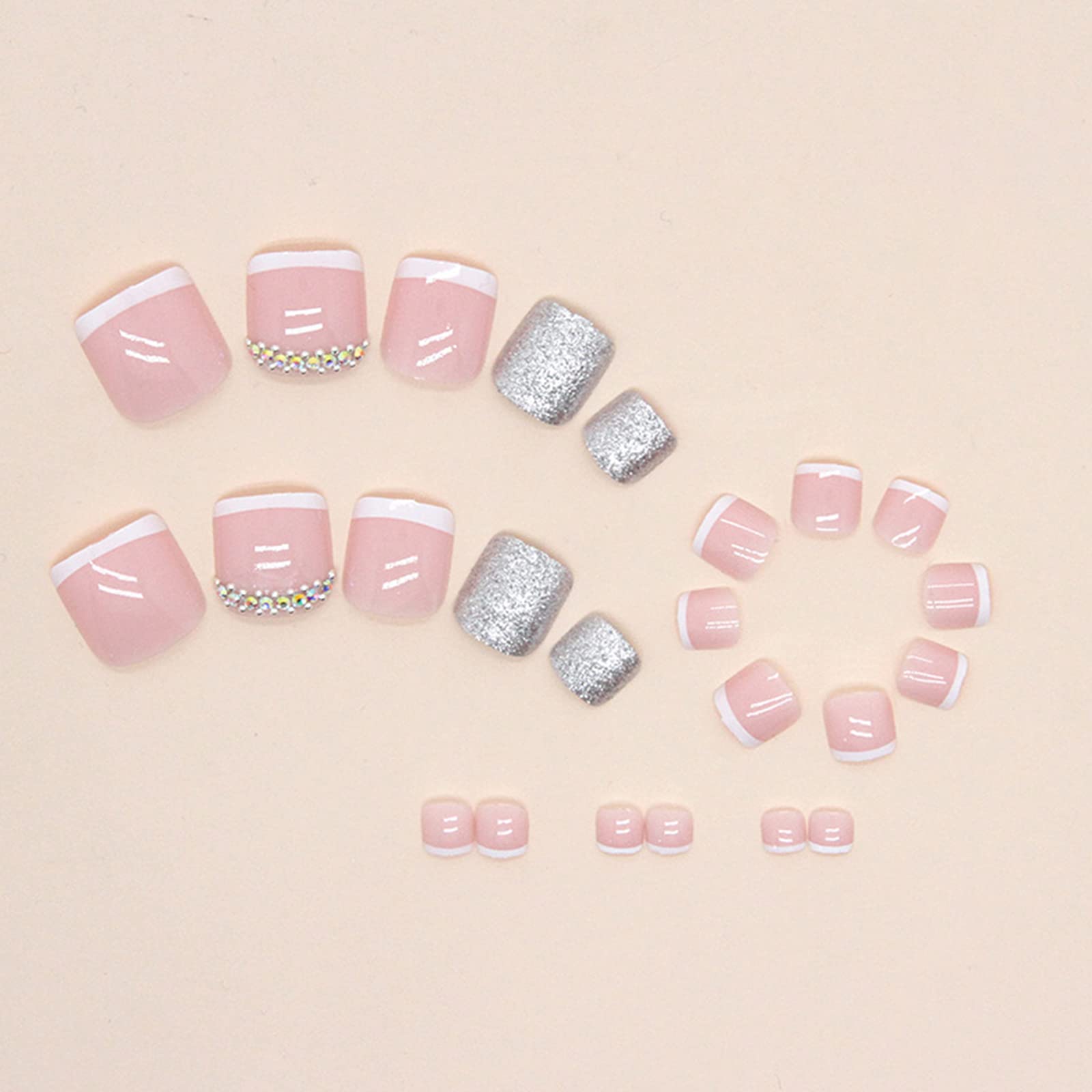 11 Pairs Glitter Press on Toenails - Easy Fake Nails for Women - Perfect for Parties, Weddings, Vacations & Everyday Wear