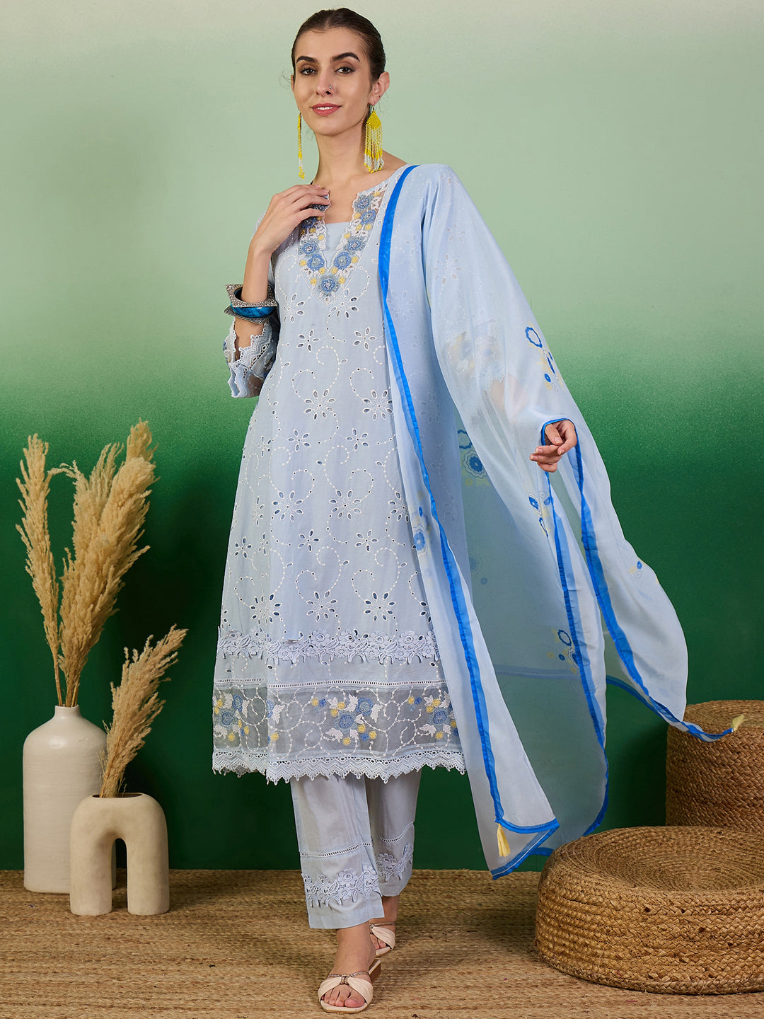 Blue Heavy Designer Pant Suit With Embroidery Work - Elegant Formal Wear for Women | Perfect for Weddings, Parties & Office Events