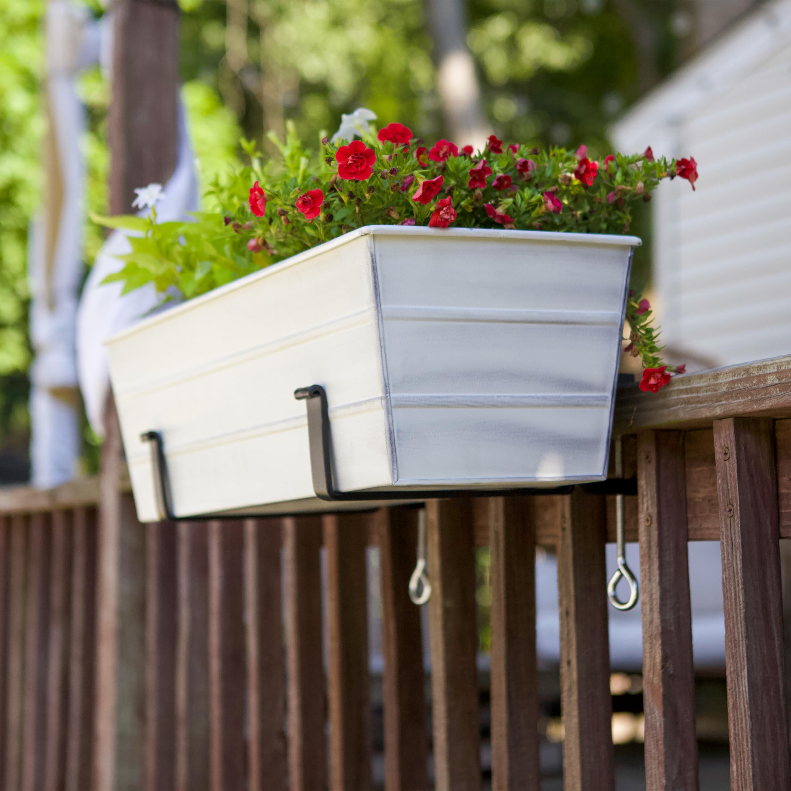 Achla Designs Medium White Flower Box with Clamp-On Brackets - Perfect for Window Sill, Balcony & Garden Decor - Rustproof Planter for Indoor & Outdoor Plants