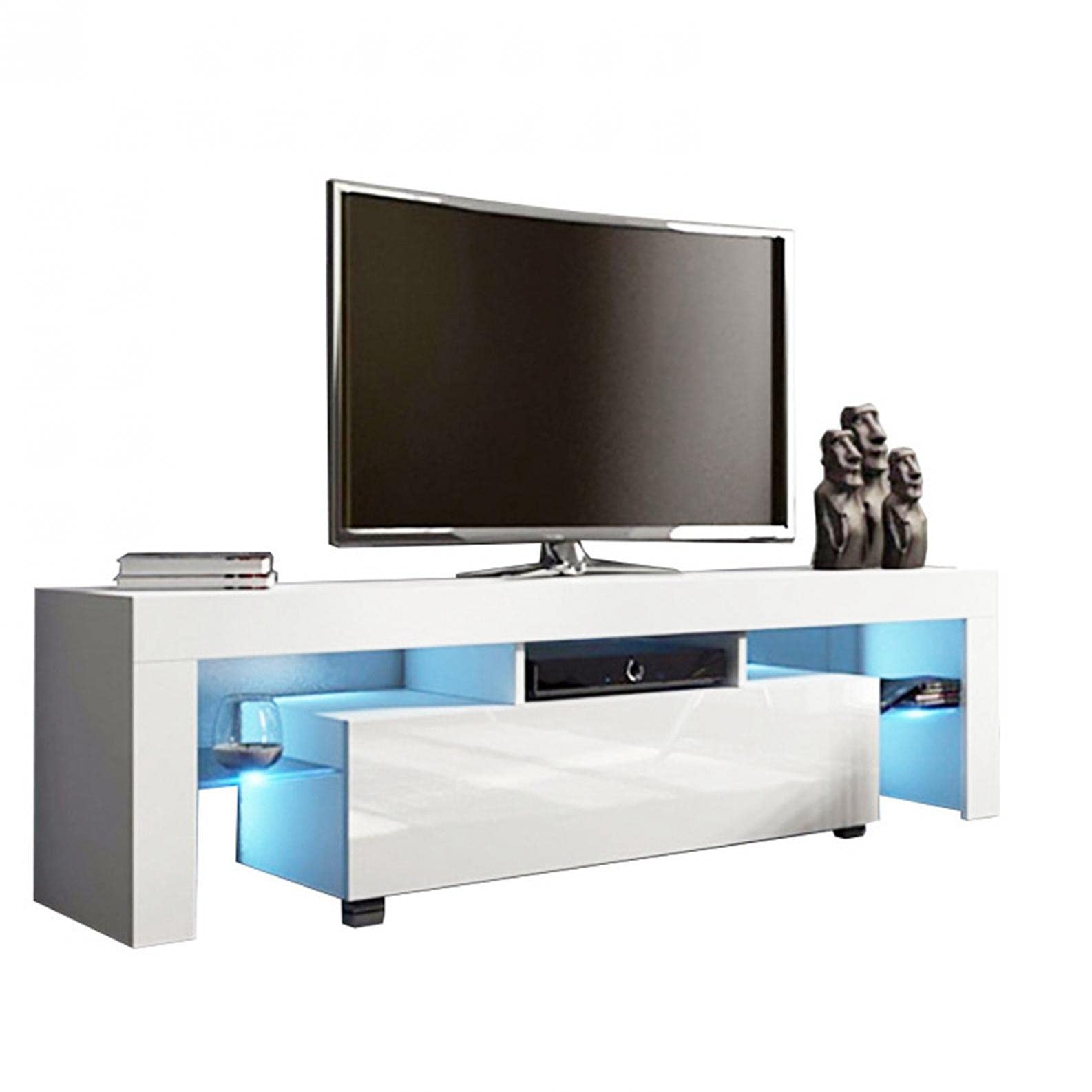 Wooden TV Stand with Storage & Lights - Small Living Room & Bedroom TV Shelf