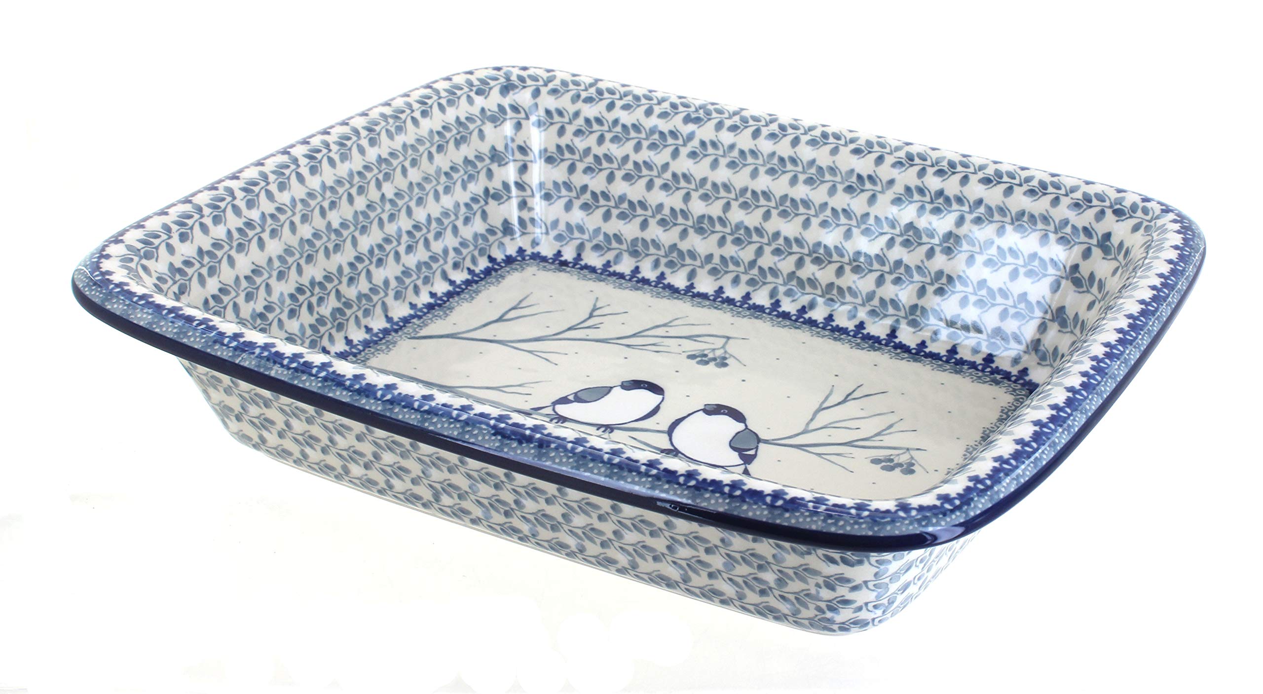 Blue Rose Polish Pottery Bluebird Medium Rectangular Baker - Handmade Ceramic Baking Dish for Casseroles, Lasagna & Desserts | Perfect for Holiday Dinners & Family Gatherings
