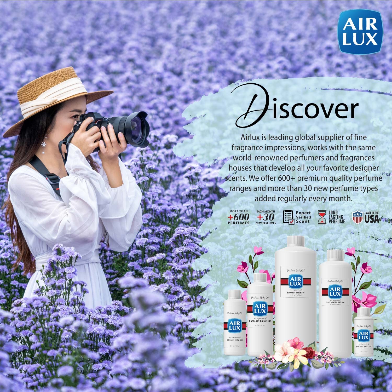 Victor & R Flowerbloom Perfume for Women - Long Lasting Pure Concentrated Fragrance Oil | Alcohol-Free Body Oil Dupe | 16 Fl Oz Bulk Size | Perfect for Daily Wear, Special Occasions & Gift Giving