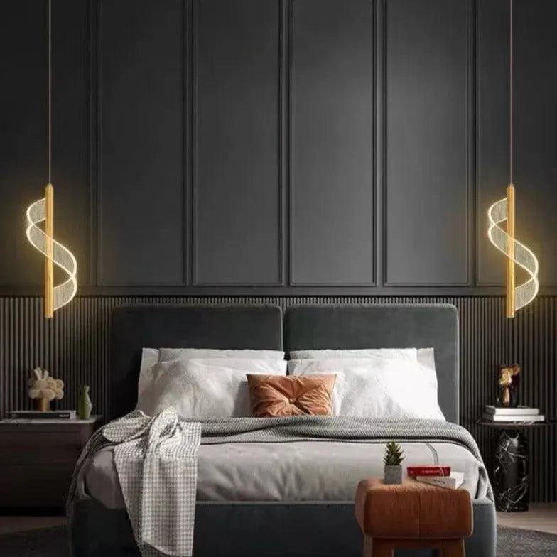 Elegant Gold Spiral Pendant Light for Bedroom - Modern Ceiling Fixture for Home Decor, Living Room, Dining Room, or Bedside Lighting