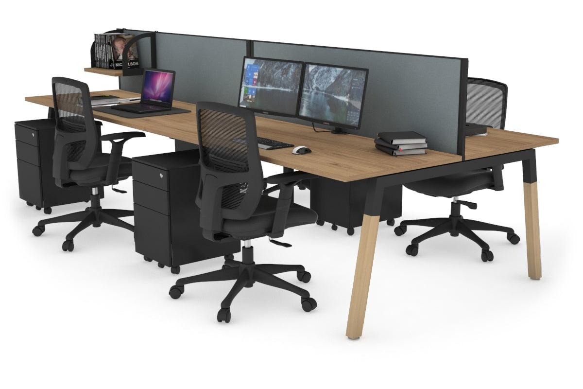Quadro A Legs 4-Person Office Workstation with Wood Legs & Cross Beam [1200L x 700W] - Perfect for Collaborative Workspaces, Home Offices & Coworking Environments