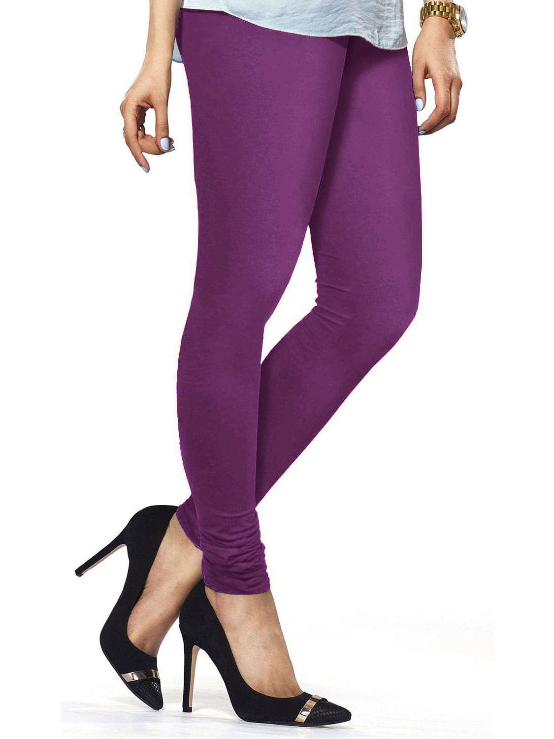 Premium Cotton Lycra Churidar Leggings - Free Size Dark Violet - Comfortable Stretch Pants for Yoga, Dance & Casual Wear