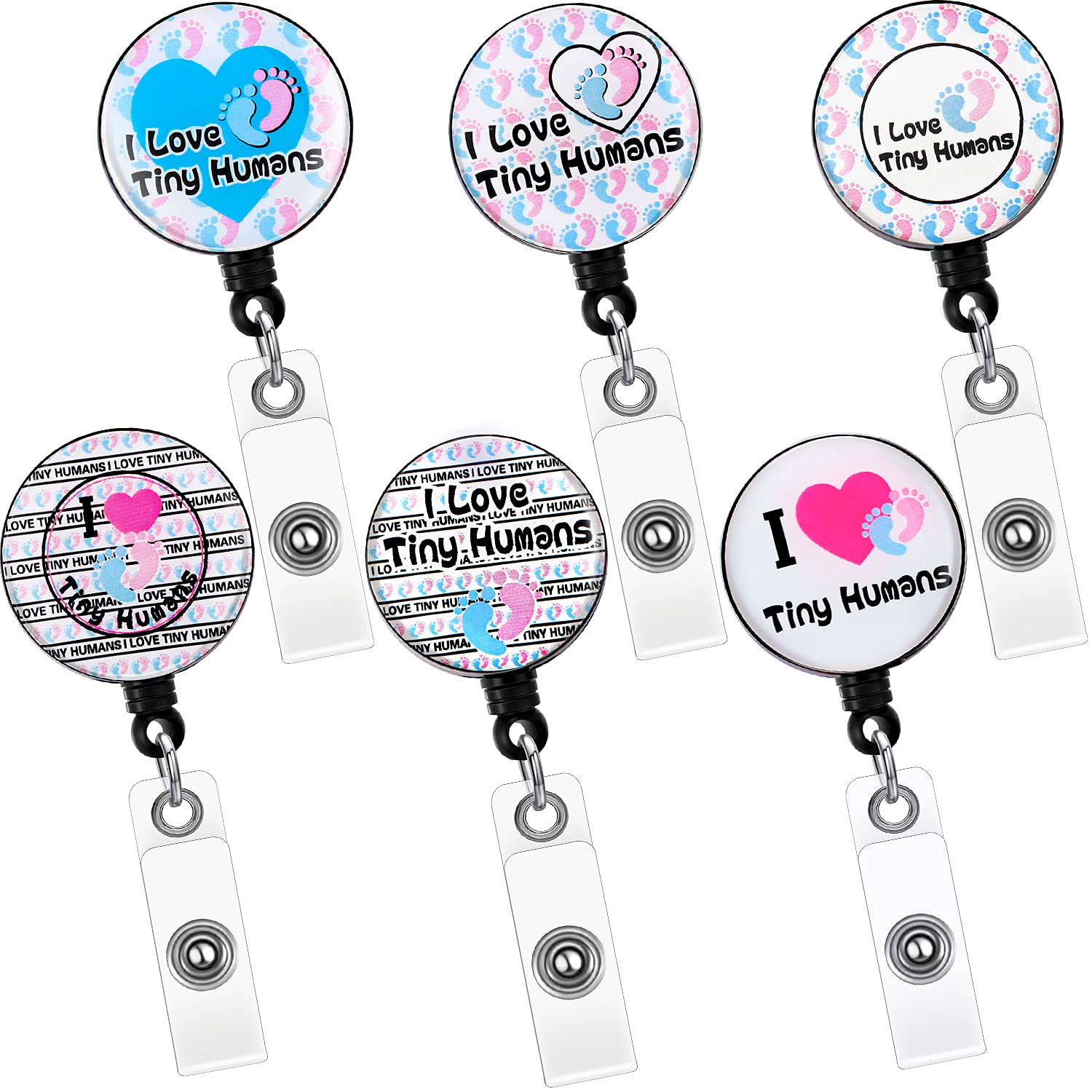 6-Pack Retractable ID Badge Reels for Nurses - Baby Button Design with Clip for Pediatric Nurses, Doctors & Healthcare Workers - Perfect for Hospitals, Clinics & Schools (Classic Style)