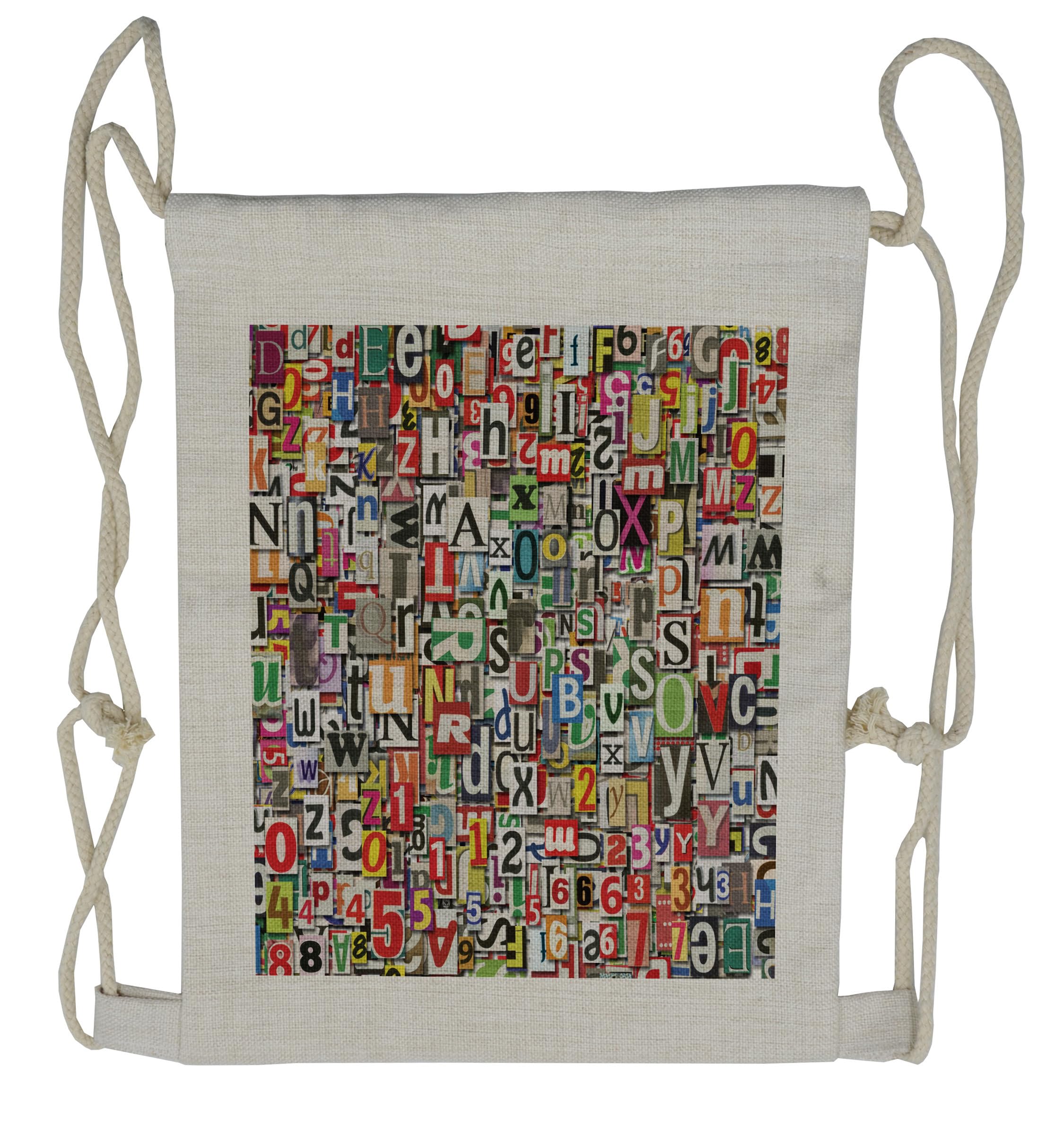 Stylish Lunarable Abstract Drawstring Backpack - Vintage Newspaper Clipping Pattern Sackpack Bag for School, Travel & Outdoor Activities