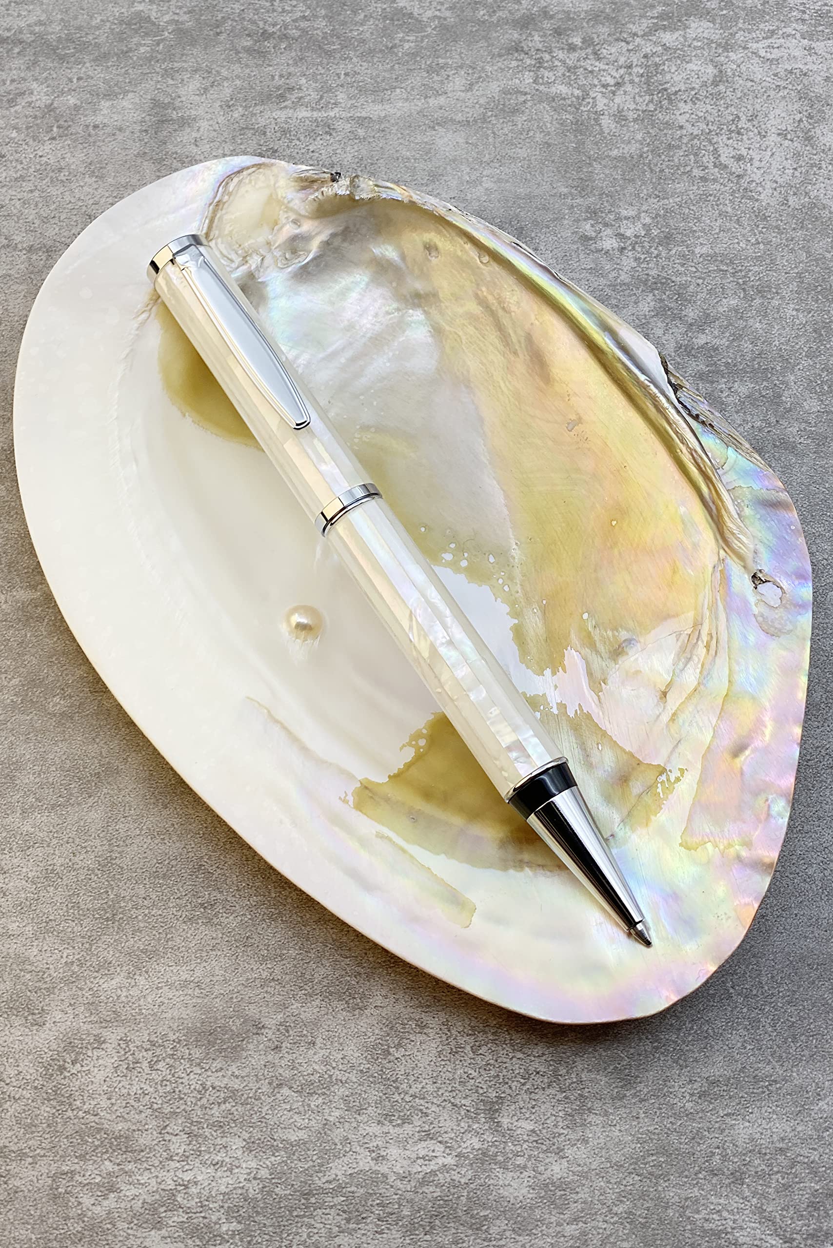 LACHIEVA LUX Handcrafted Mother of Pearl Ballpoint Pen with German P900M Refill - Luxury White Shell Executive Writing Pen for Men & Women in Premium Gift Box - Perfect for Office, Business Gifts & Special Occasions