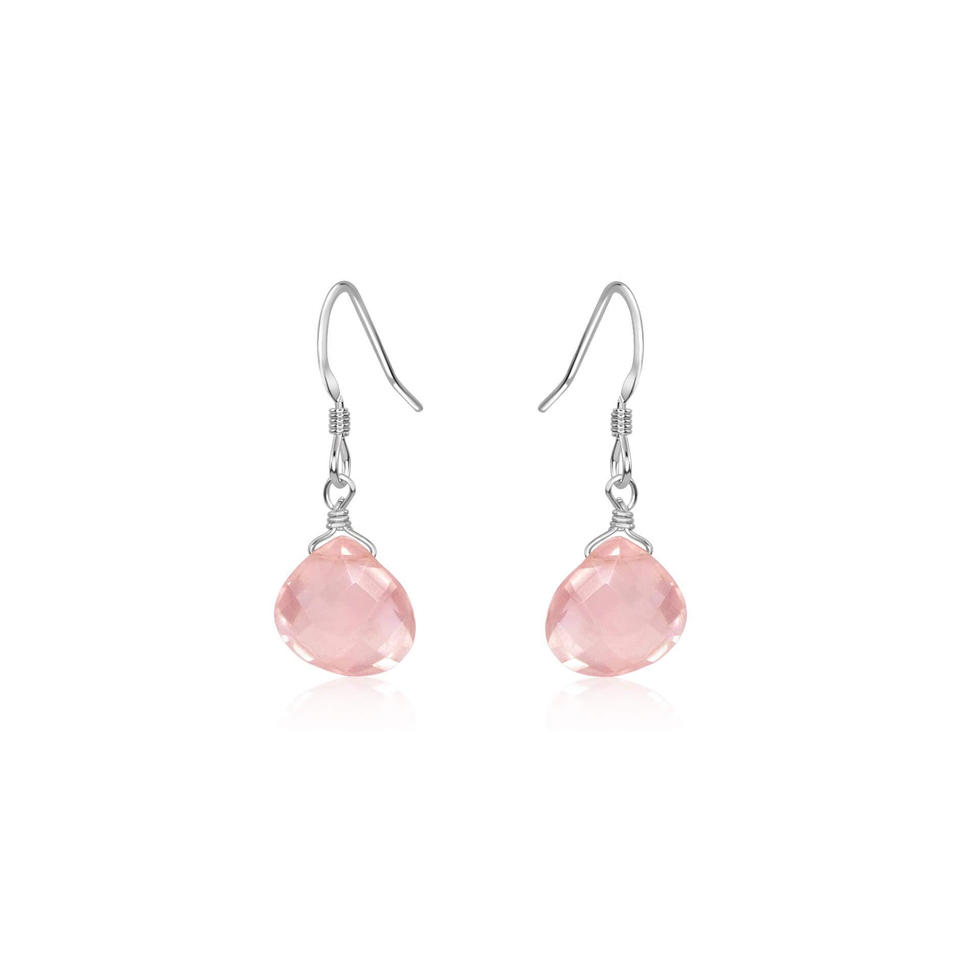 Rose Quartz Gemstone Teardrop Dangle Earrings for Women - Healing Crystal Jewelry for Chakra Balancing & Positive Energy | Perfect for Meditation, Yoga & Spiritual Gifts
