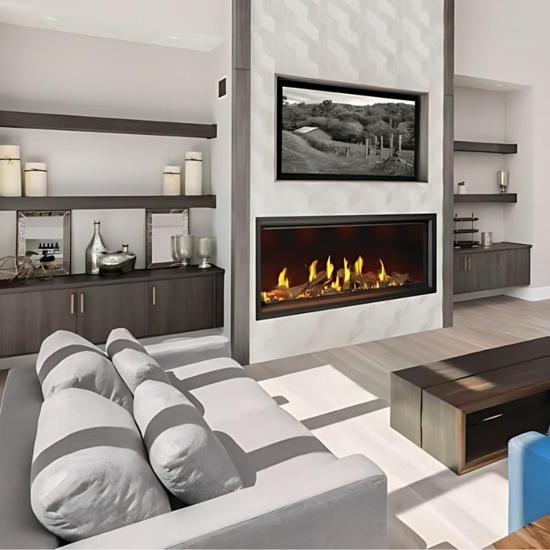Napoleon 74-Inch Tall Vector Direct Vent Linear Gas Fireplace with Realistic Luminous Logs - Perfect for Modern Living Rooms & Luxury Home Heating