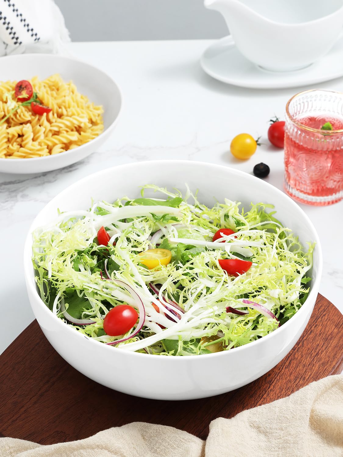 Yedio 120 Ounce Large Pasta Serving Bowls - Set of 2 Porcelain Salad & Soup Bowls (9.7
