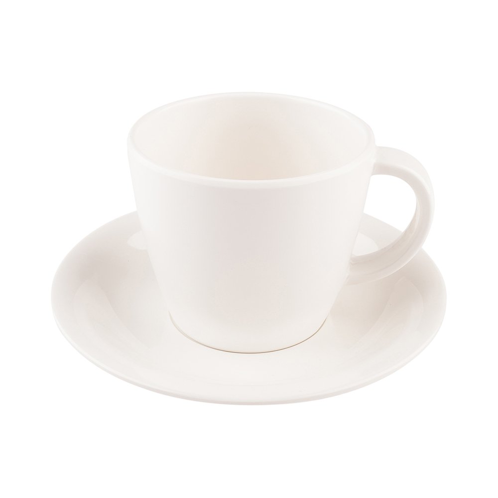 Voga 10oz Tea & Coffee Cups with Saucers - Premium White Melamine Set (10-Pack) | Dishwasher Safe for Lattes, Mochas & Teas | Perfect for Home, Cafe & Restaurant Use