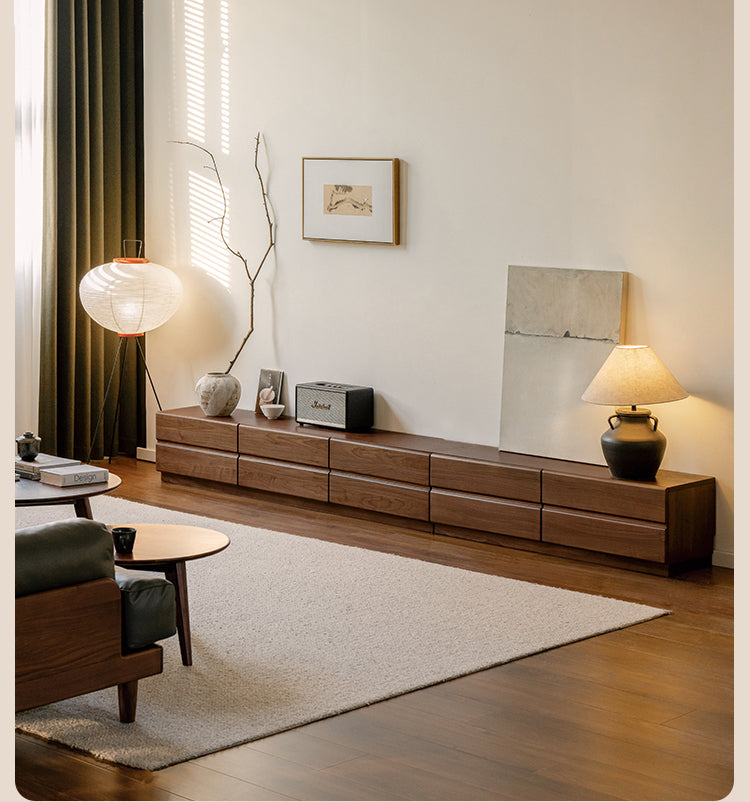 Solid Oak & Black Walnut Wood TV Stand - Rustic Modern Entertainment Center for Living Room, Home Theater & Media Storage