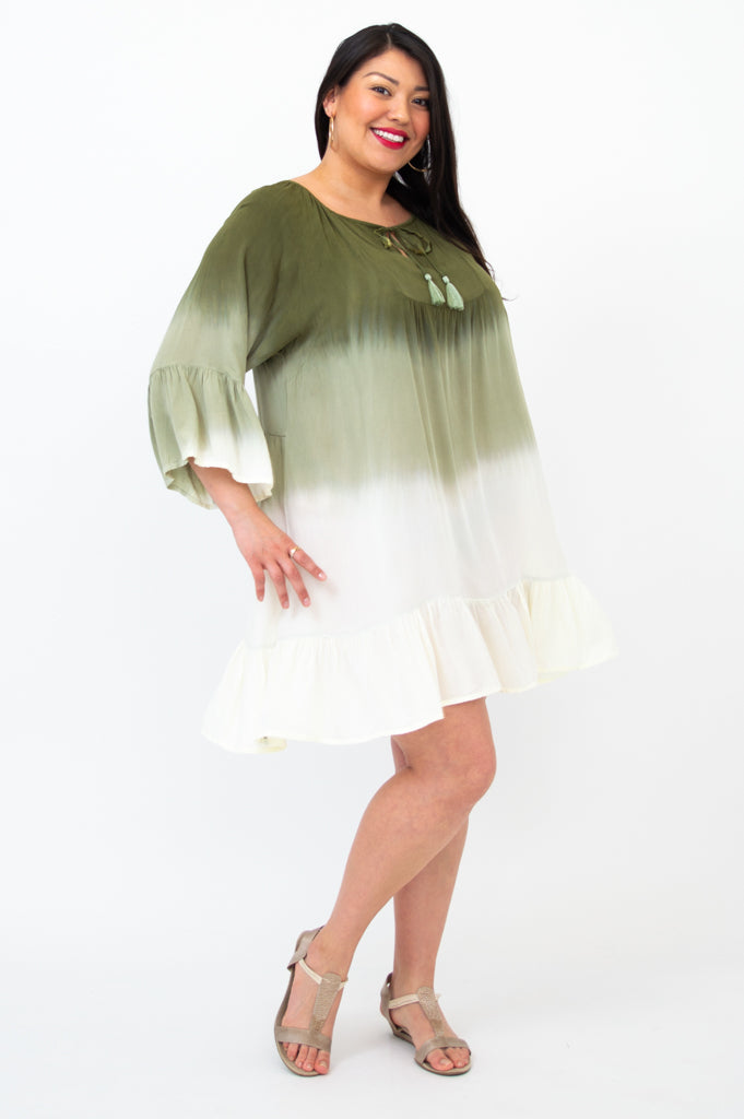 Ellie Dress - Green Dip Dye Flowy Midi Dress for Women | Summer Boho Chic Style | Perfect for Beach Vacations, Date Nights & Outdoor Weddings