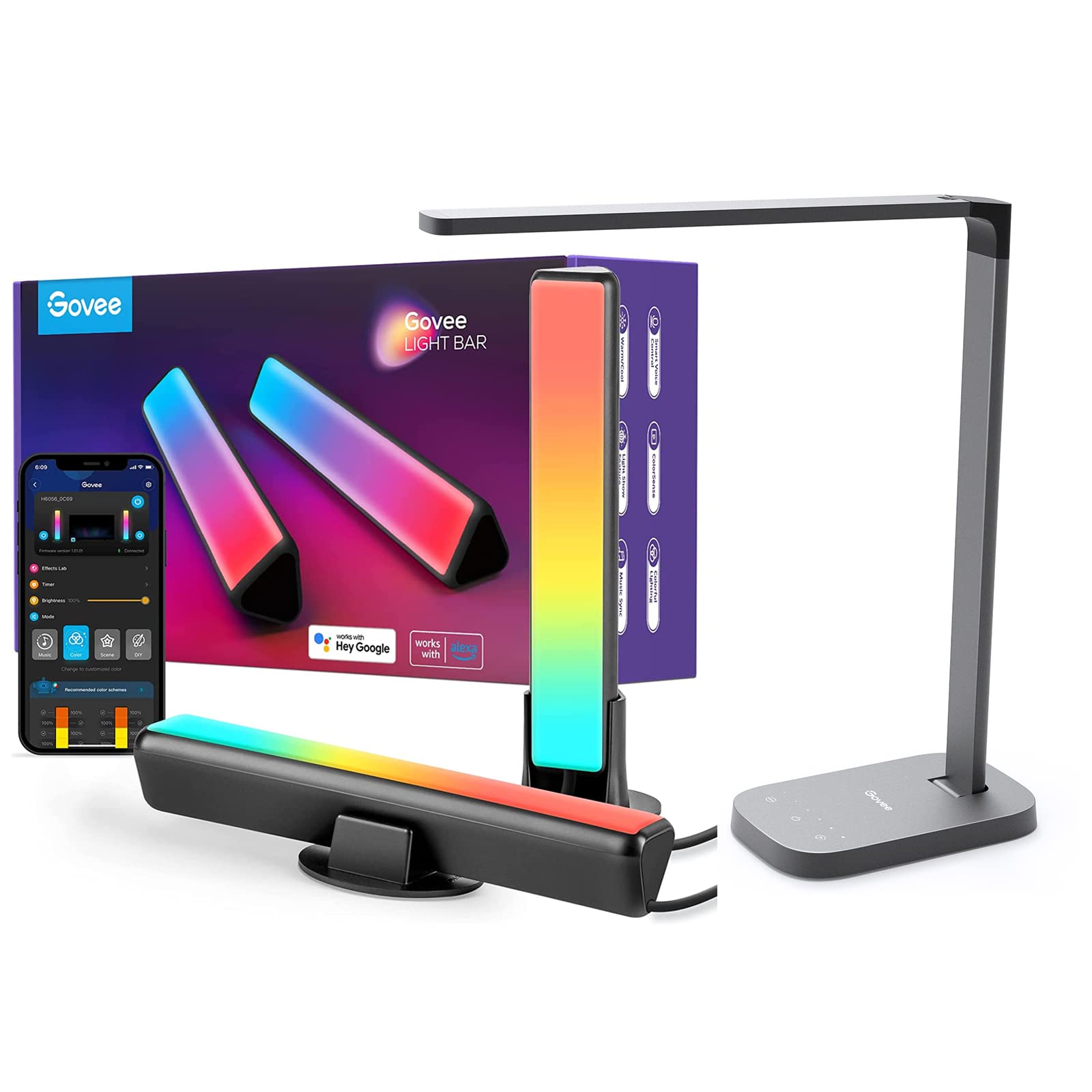 Govee Smart LED Desk Lamp with USB Charging Port & Light Bars - Adjustable RGB Color Changing Lamp for Gaming, Office, Study & Home Decor