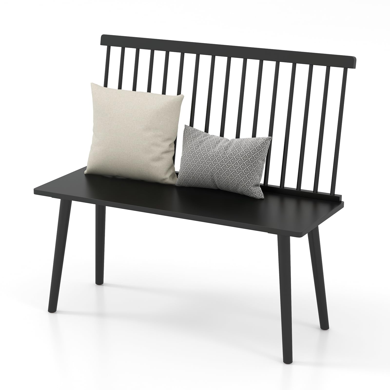 Giantex Black Windsor Dining Bench with Spindle Back & Anti-Slip Foot Pads - Farmhouse Style Rubber Wood Entryway Bench for Living Room, Dining Room, Hallway - Perfect for Farmhouse Decor, Small Space Seating & Cozy Home Entryways