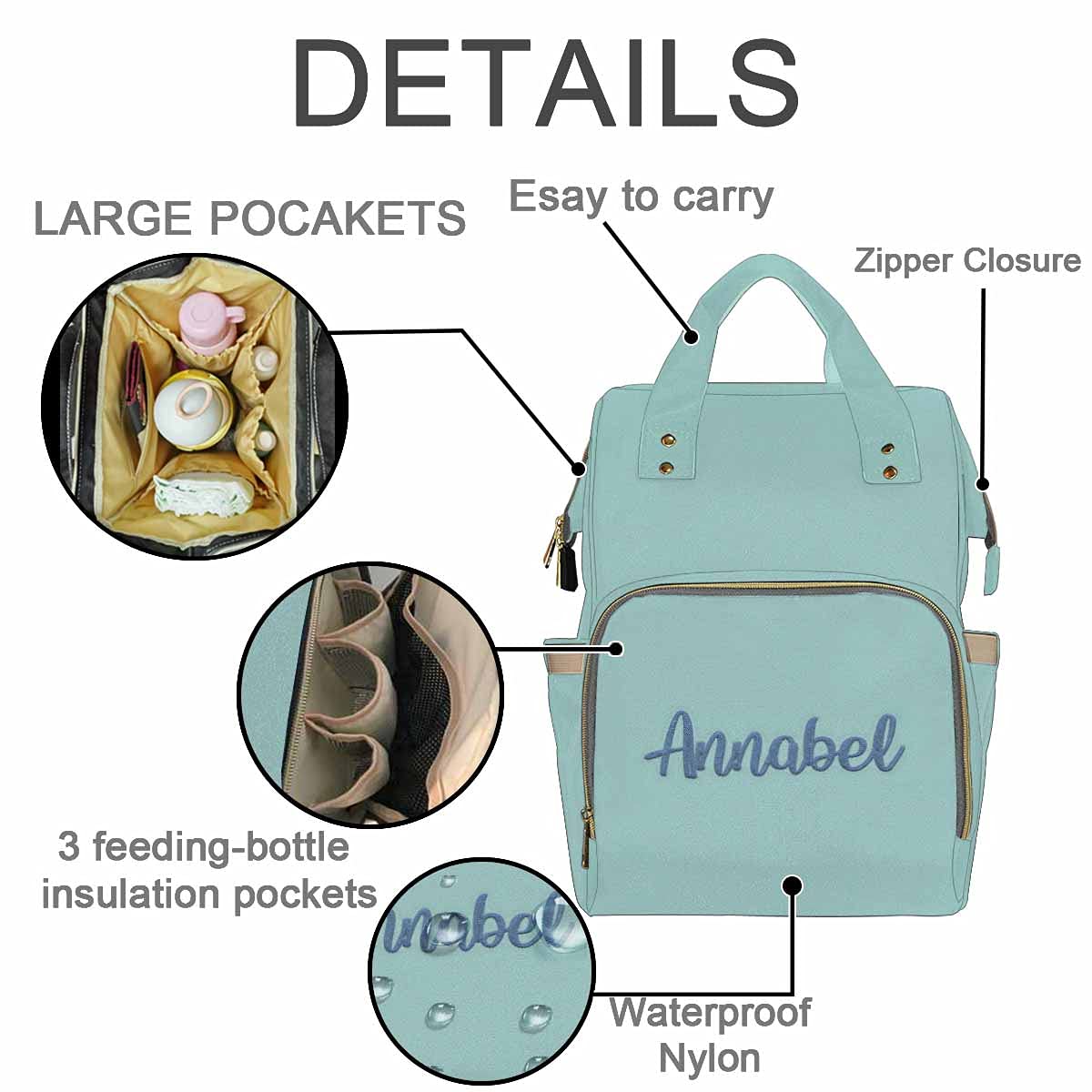 Custom Personalized Baby Diaper Backpack with Name Embroidery - Waterproof Nursing Bag for Moms, Monogrammed Baby Girl & Boy Travel Daypack - Perfect Baby Shower Gift & Multi-Functional Diaper Bag for Outings, Travel & Daily Use