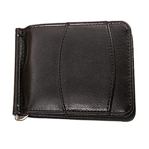 Premium Bi-fold Men's Wallet - Slim RFID Blocking Leather Wallet with Metal Money Clip | Multi-Card Holder & ID Window | Perfect for Business, Travel & Everyday Use (Black, Small)