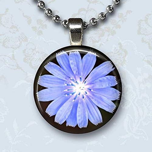 Elegant Pale Blue Flower Photo Charm Pendant Necklace - Glass Locket Jewelry for Women - Perfect for Valentine's Day, Anniversary Gifts & Memorial Keepsakes