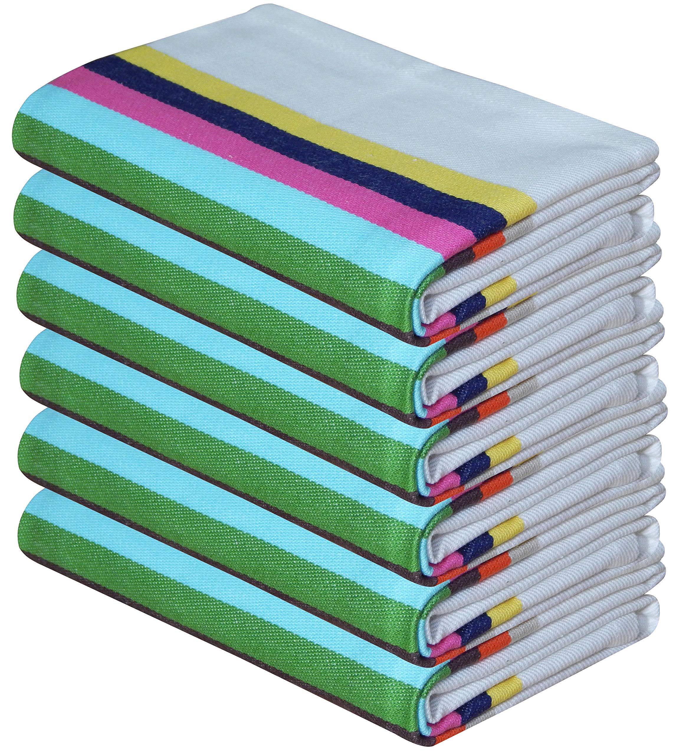 Premium Cotton Ultra Absorbent Quick Dry Towels - 17x27 Inch Multipurpose Kitchen & Cleaning Cloths - Hand Towels, Dish Towels, Floor Wipes, Napkins - Colorful Stripes (6-Pack) - Ideal for Home, Restaurant & Office Use