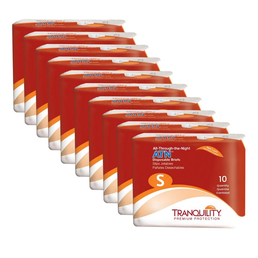 Tranquility ATN Adult Disposable Briefs with Refastenable Tabs - Overnight Protection for Incontinence, Size S (24